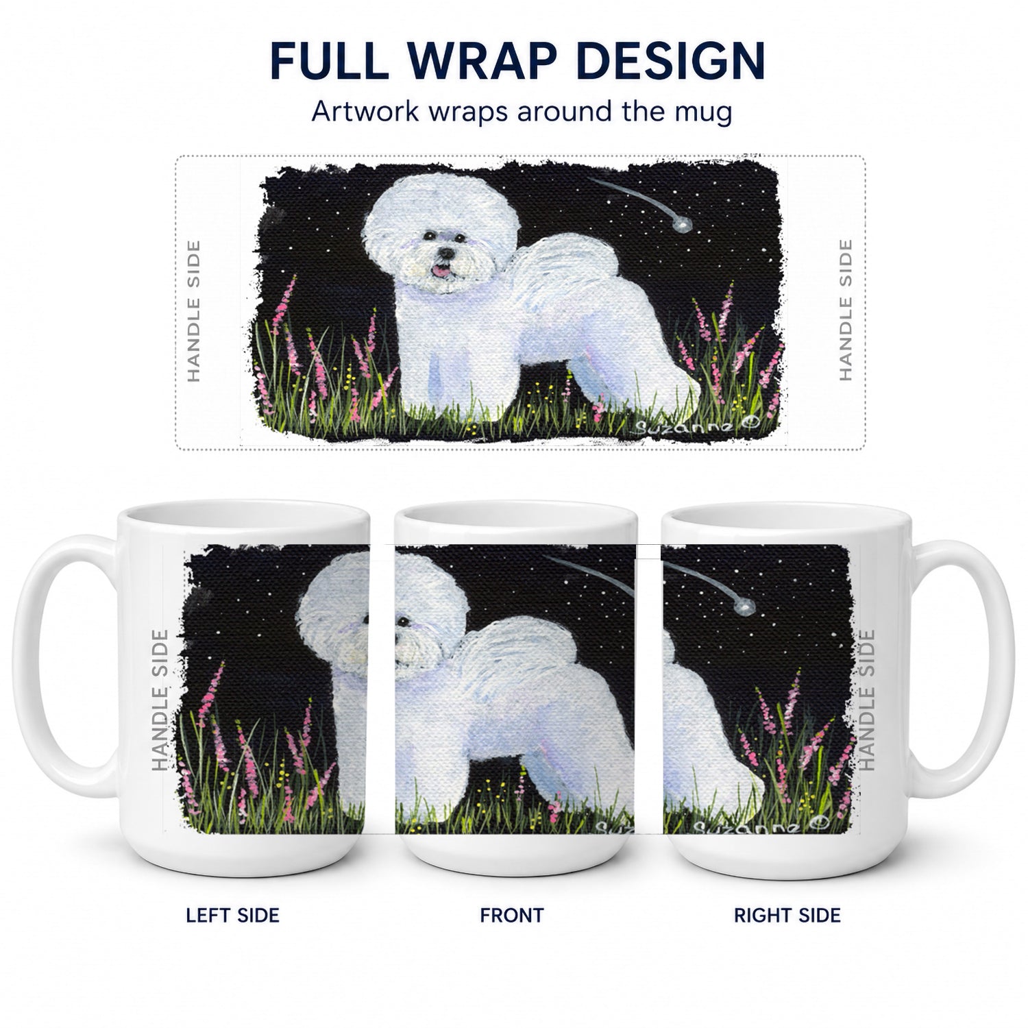 Bichon Frise Ceramic Coffee Mug 15 oz Decorative Large C Handle Mug Cup for Tea, Cocoa Hot Chocolate