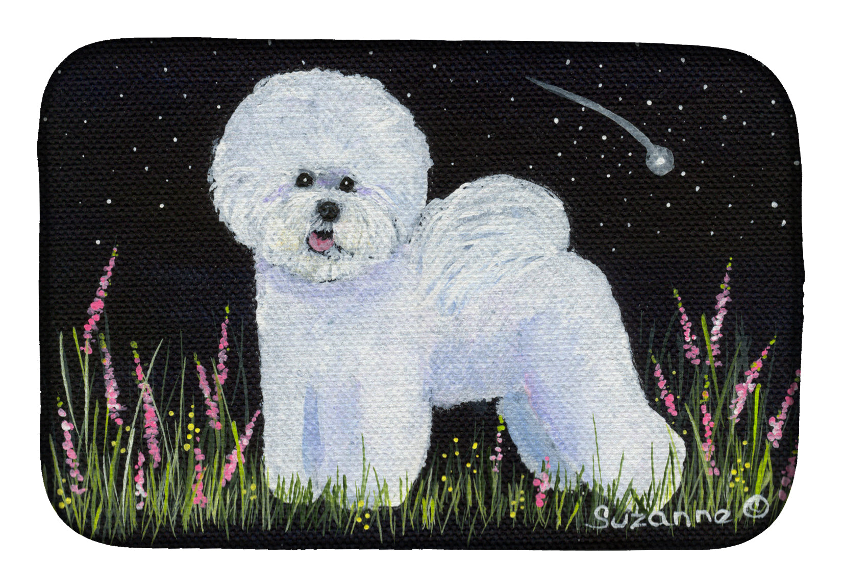 Bichon Frise Dish Drying Mat Absorbent Dish Drying Mat Pad for Kitchen Counter Dish Drainer Mat for Countertop, 14 x 21", Multicolor