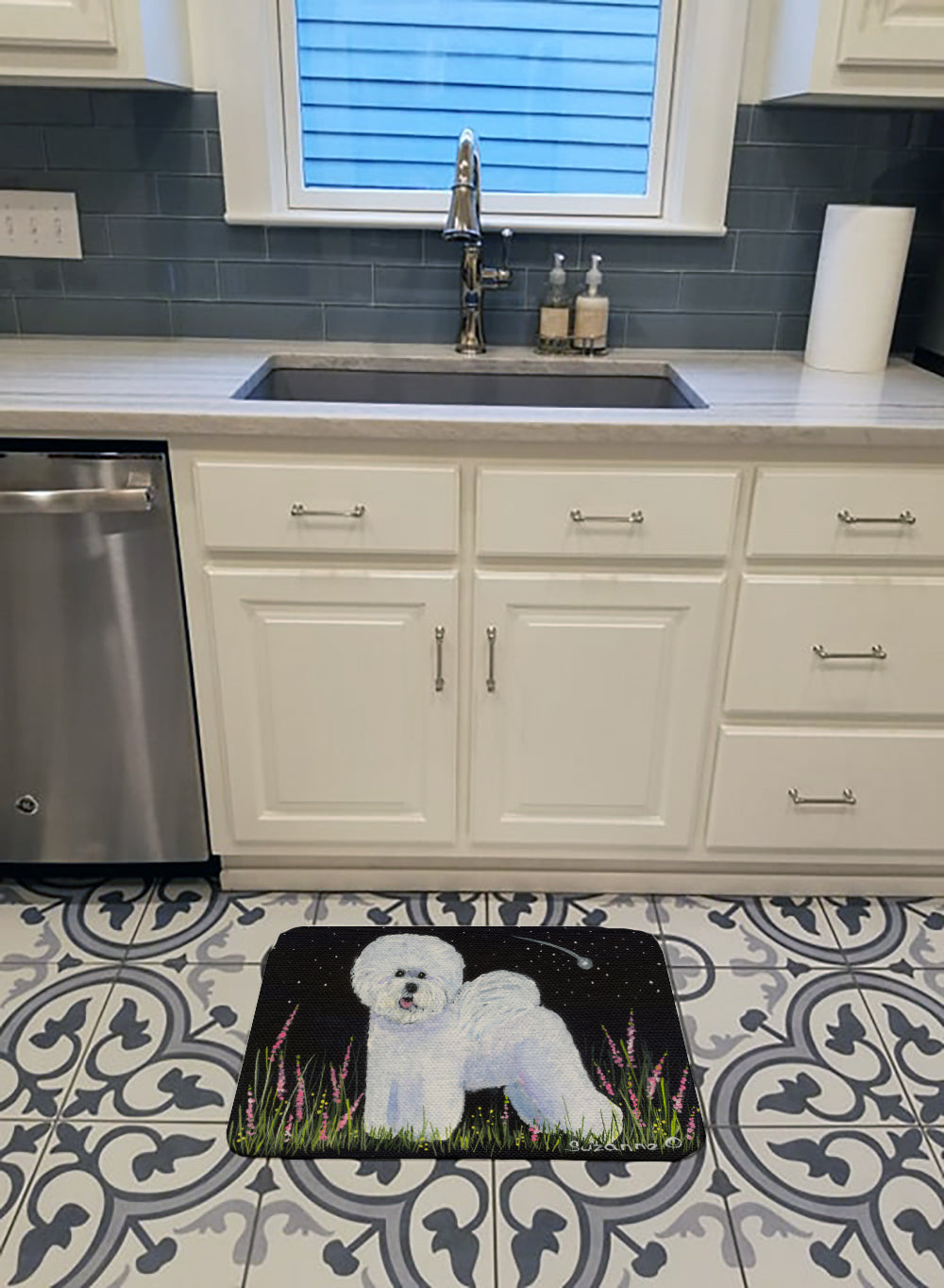 Bichon Frise Memory Foam Kitchen Mat Machine Washable Anti-Fatigue Cushion Comfort Bath or Kitchen Rug