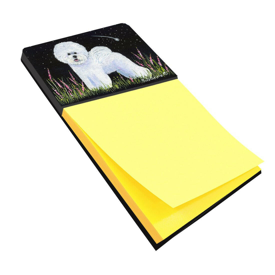 Bichon Frise Watercolor Sticky Note Holder Refillable Dispenser Desk Accessory 3x3 Pad Gift