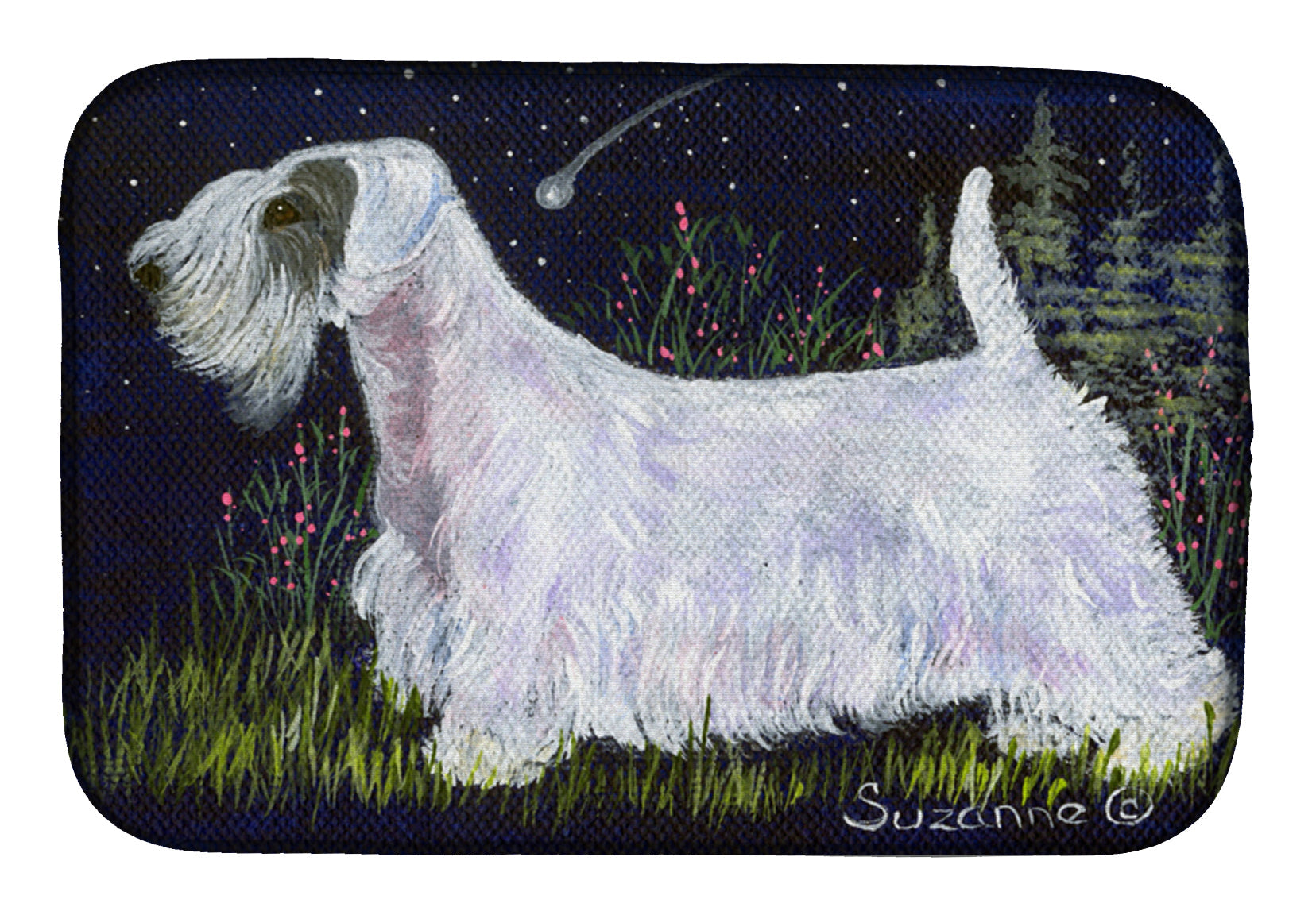 Sealyham Terrier Dish Drying Mat Absorbent Dish Drying Mat Pad for Kitchen Counter Dish Drainer Mat for Countertop, 14 x 21", Multicolor