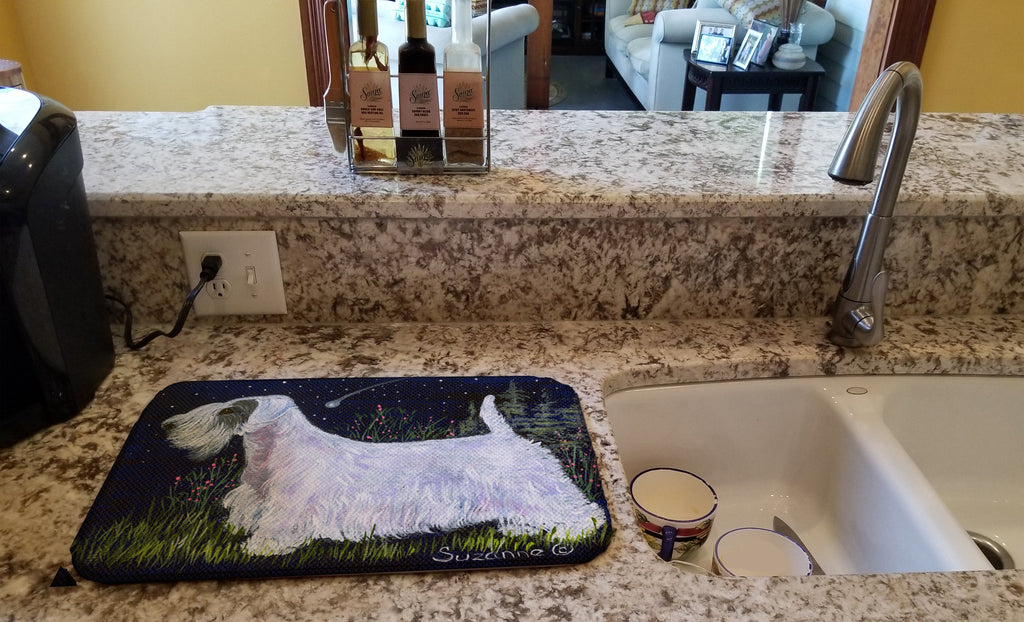 Sealyham Terrier Dish Drying Mat Absorbent Dish Drying Mat Pad for Kitchen Counter Dish Drainer Mat for Countertop, 14 x 21", Multicolor