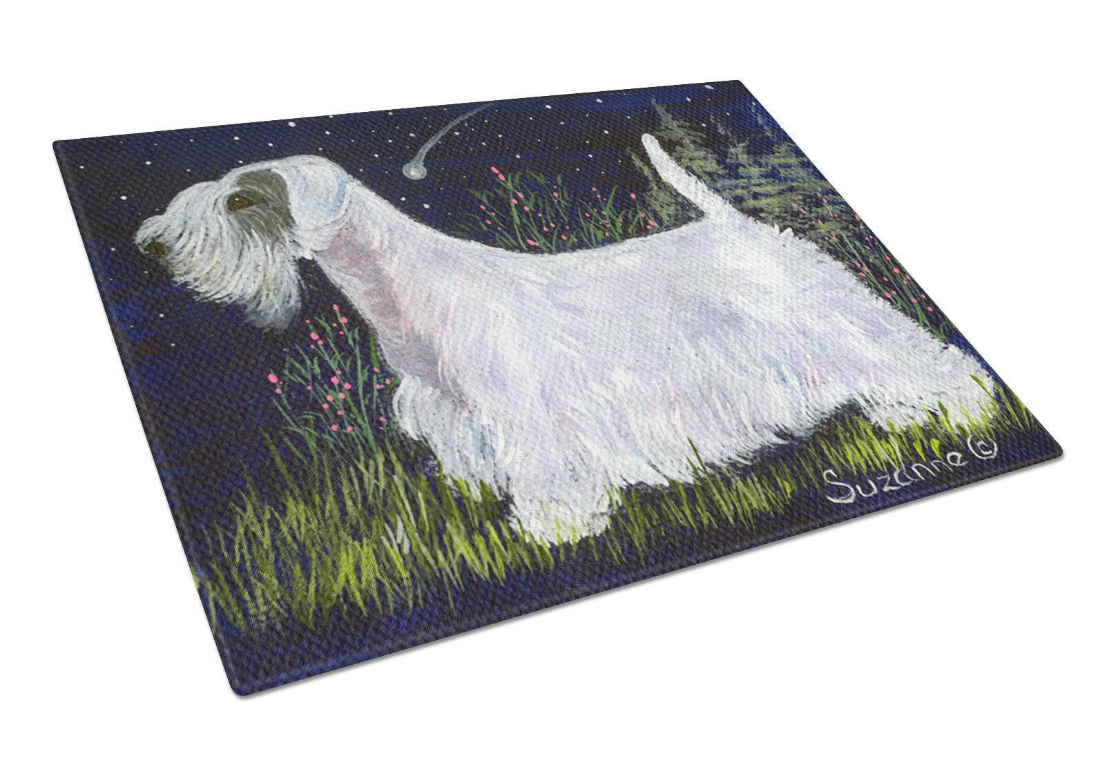 Sealyham Terrier Cutting Board Tempered Glass Kitchen Cutting Surface, Heat Resistant Chopping, Non-Slip Feet, Food Prep & Serving