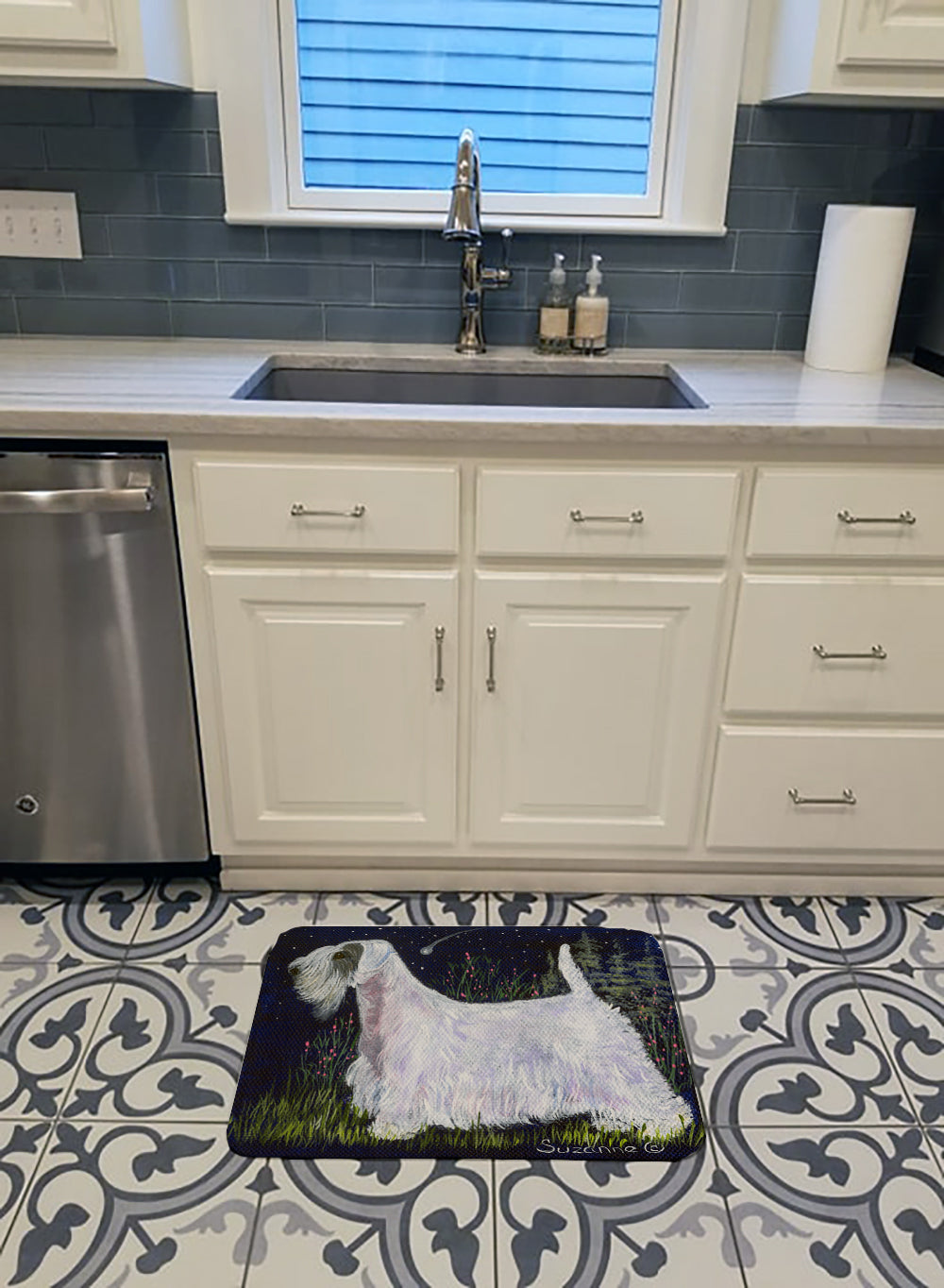 Sealyham Terrier Memory Foam Kitchen Mat Machine Washable Anti-Fatigue Cushion Comfort Bath or Kitchen Rug