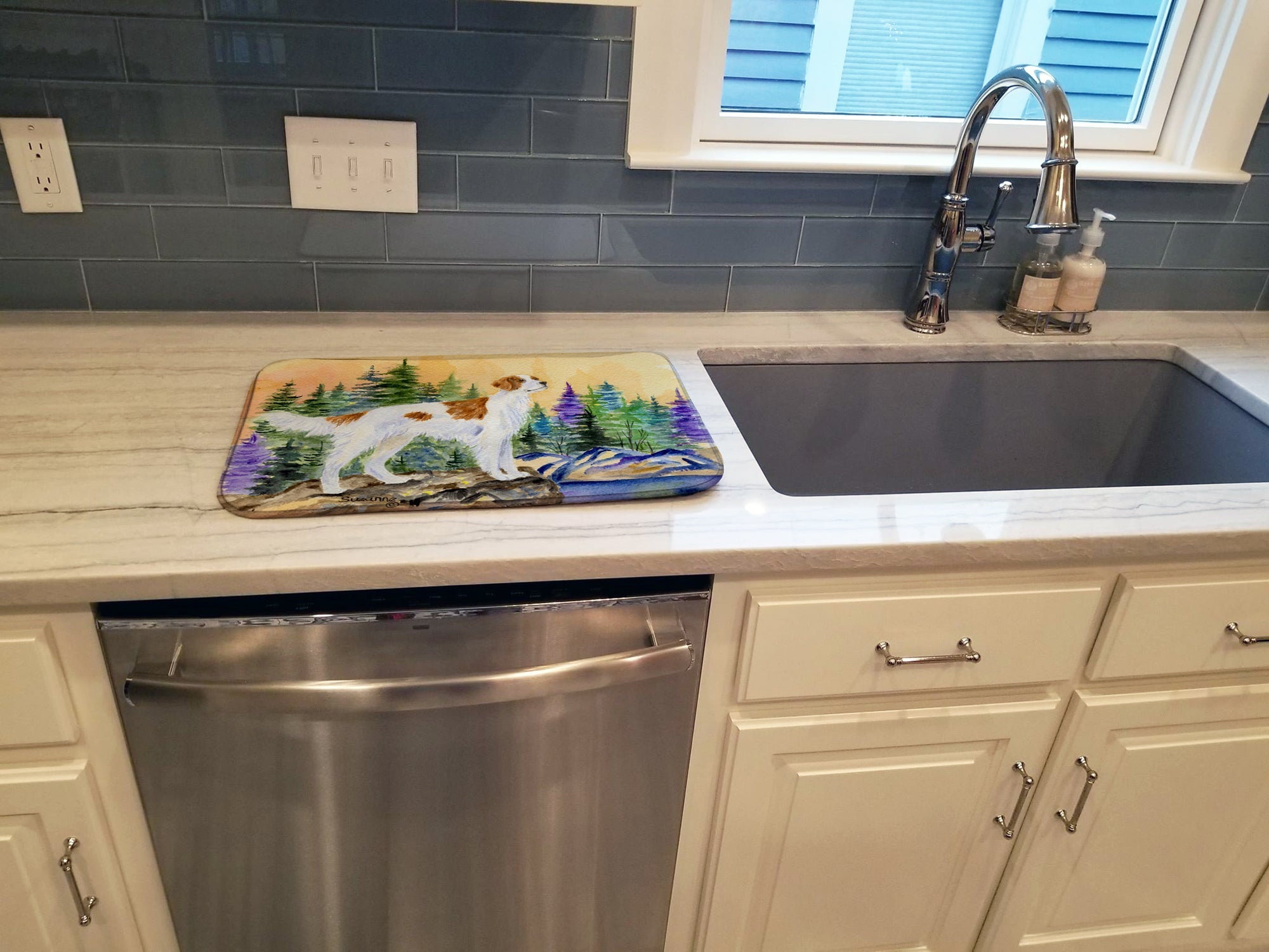 Setter Dish Drying Mat Absorbent Dish Drying Mat Pad for Kitchen Counter Dish Drainer Mat for Countertop, 14 x 21", Multicolor