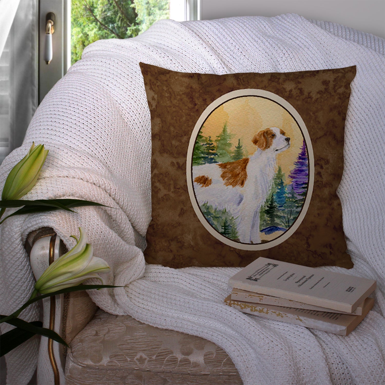 Setter Decorative Throw Pillow 14x14 Indoor Outdoor Accent Cushion, Fabric Cover with Insert for Sofa, Bed, Porch & Living Room