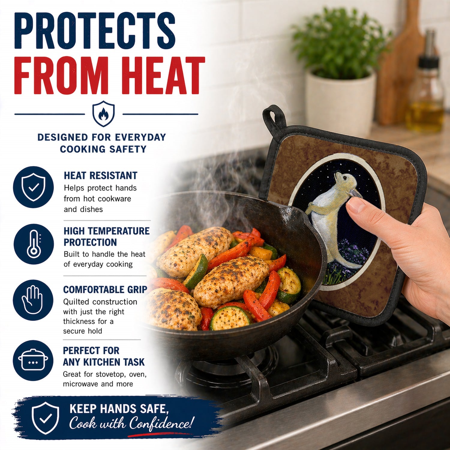 Chihuahua Pot Holder Set of 2 Heat Resistant Quilted Hot Pads 7.5 x 7.5 Inch, Insulated Kitchen Trivets for Cooking & Baking