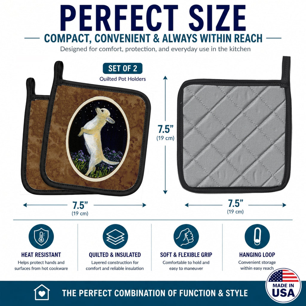 Chihuahua Pot Holder Set of 2 Heat Resistant Quilted Hot Pads 7.5 x 7.5 Inch, Insulated Kitchen Trivets for Cooking & Baking