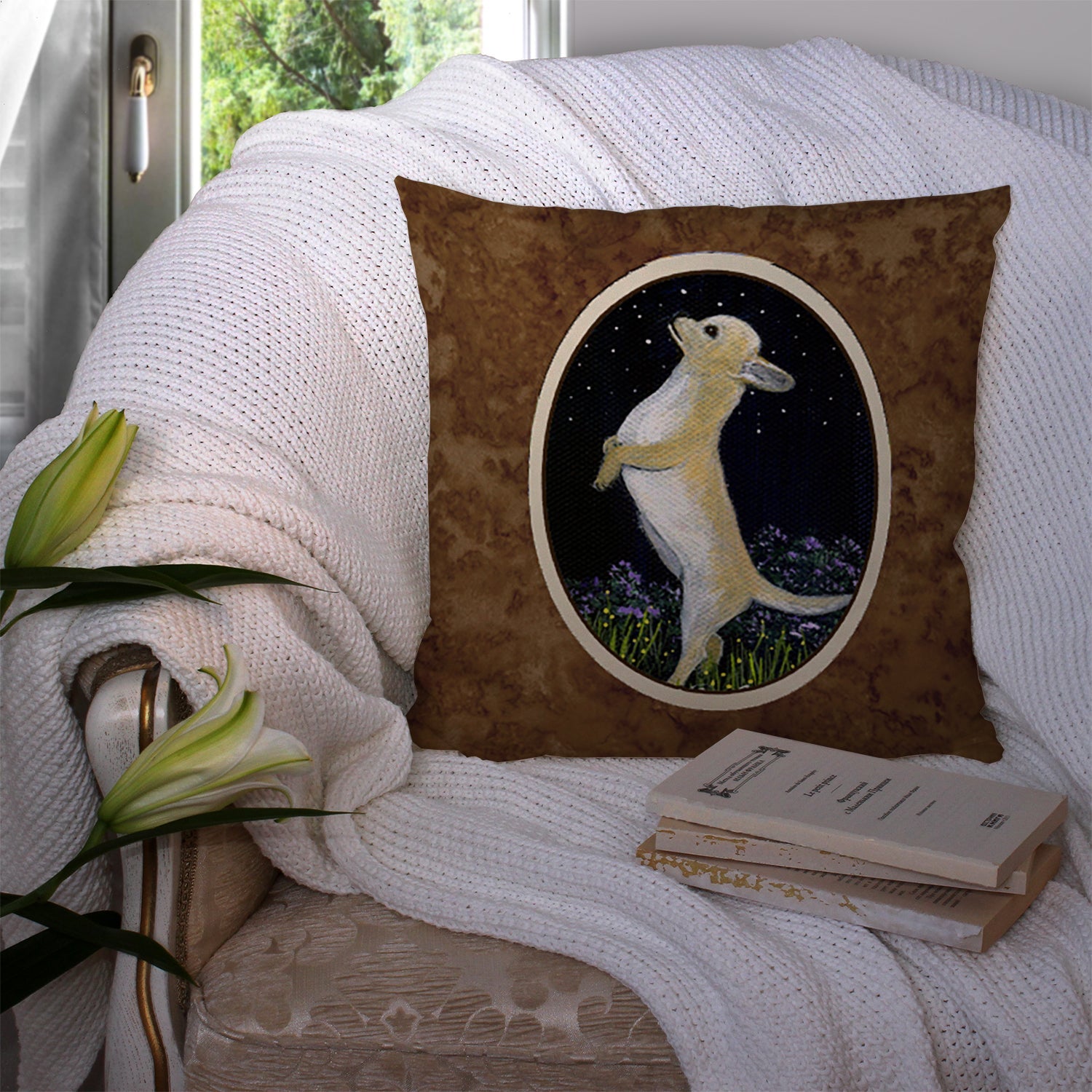 Chihuahua Decorative Throw Pillow 14x14 Indoor Outdoor Accent Cushion, Fabric Cover with Insert for Sofa, Bed, Porch & Living Room