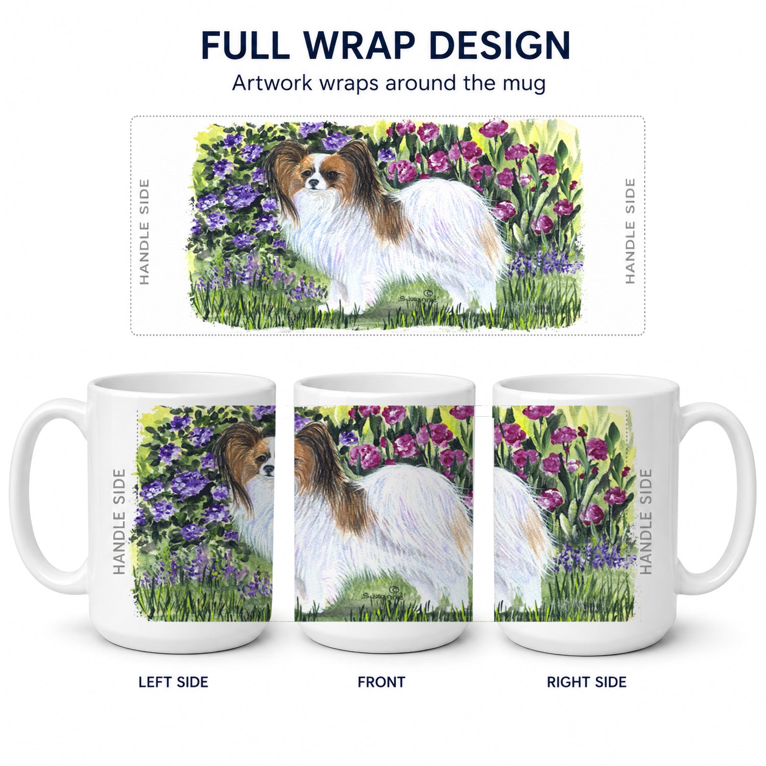 Papillon Ceramic Coffee Mug 15 oz Decorative Large C Handle Mug Cup for Tea, Cocoa Hot Chocolate