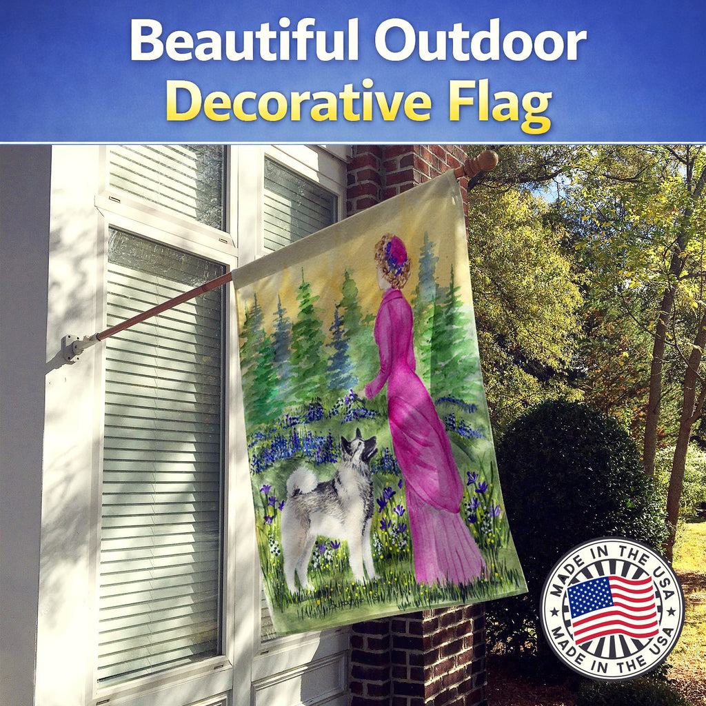 Lady with her Norwegian Elkhound House Flag 28x40 Porch Sleeve Pole Decorative Outside Yard Banner Artwork Wall Hanging, Polyester