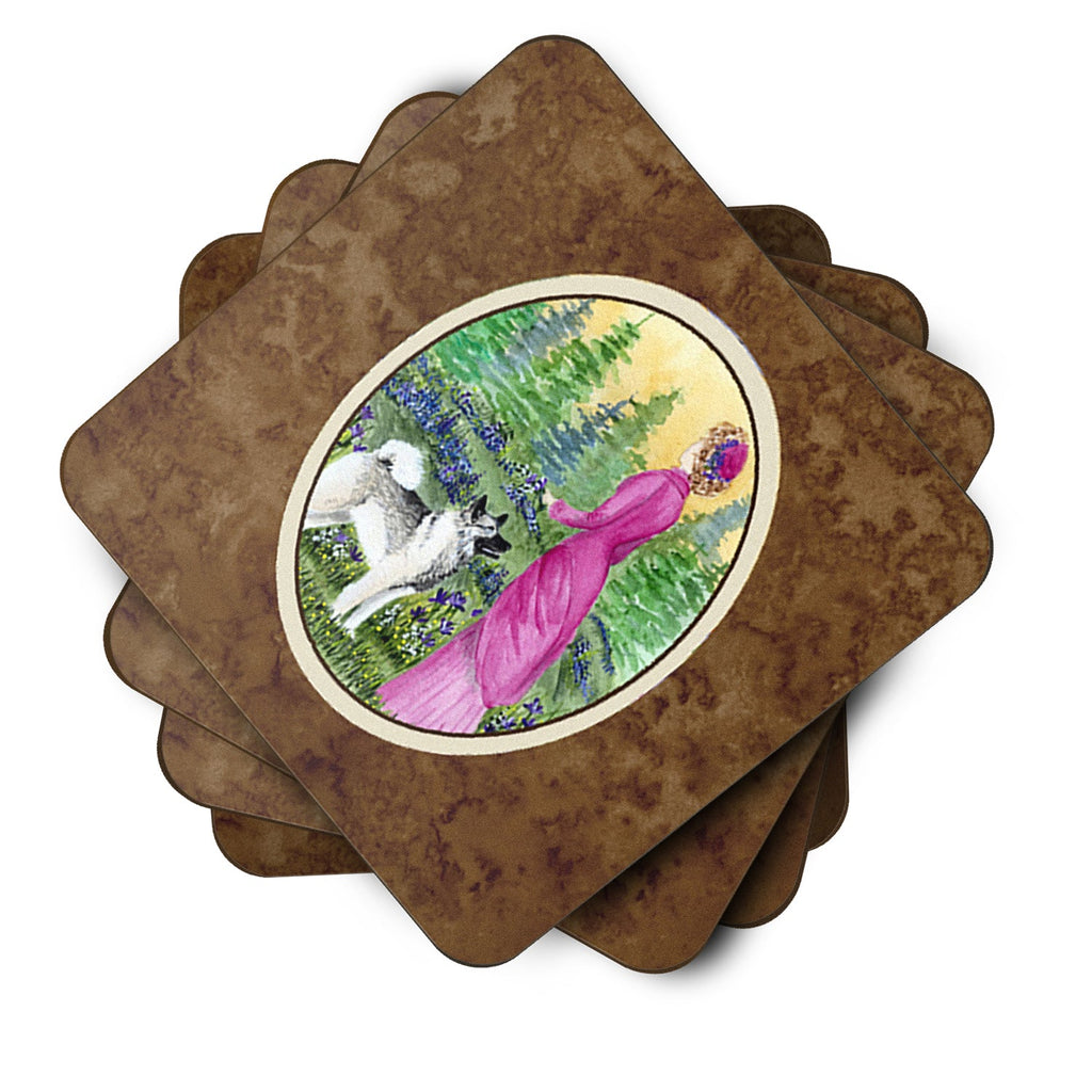 Lady with her Norwegian Elkhound Foam Coasters Set of 4 Cup Coasters for Indoor Outdoor, Tabletop Protection, Anti Slip, Mouse pad Material
