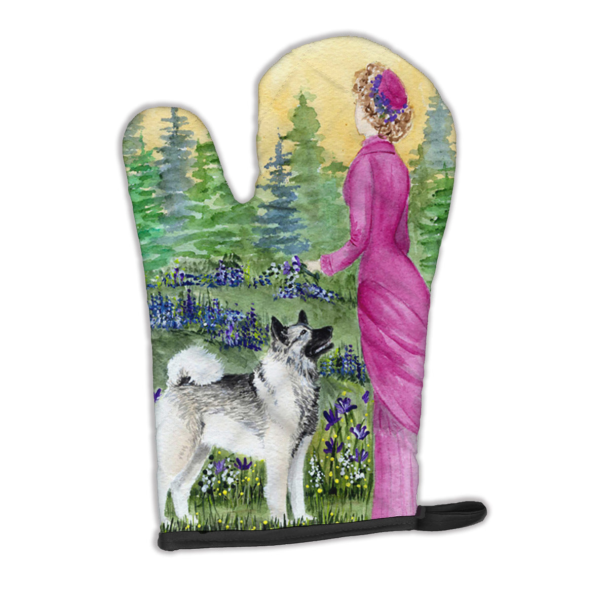 Lady with her Norwegian Elkhound Oven Mitt Heat Resistant Thick Oven Mitt for Hot Pans and Oven, Kitchen Mitt Protect Hands, Cooking Baking Glove