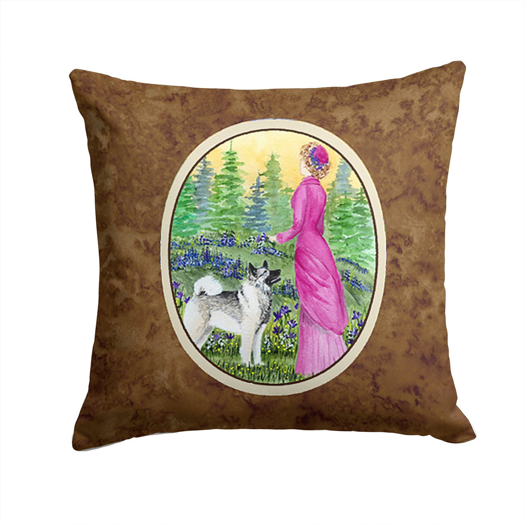 Lady with her Norwegian Elkhound Decorative Throw Pillow 14x14 Indoor Outdoor Accent Cushion, Fabric Cover with Insert for Sofa, Bed, Porch & Living Room