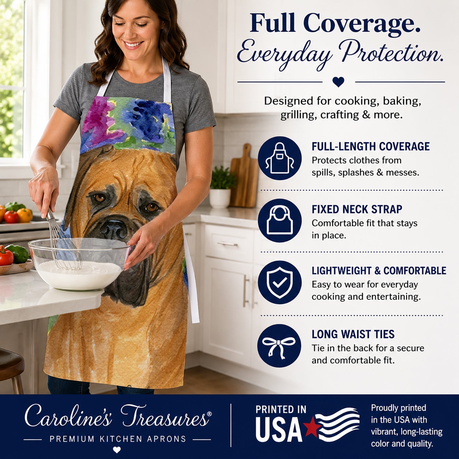 Bullmastiff Apron Cooking Kitchen Server Baking Crafts Gardening for Adult Women Men, Unisex, Large, Multicolor