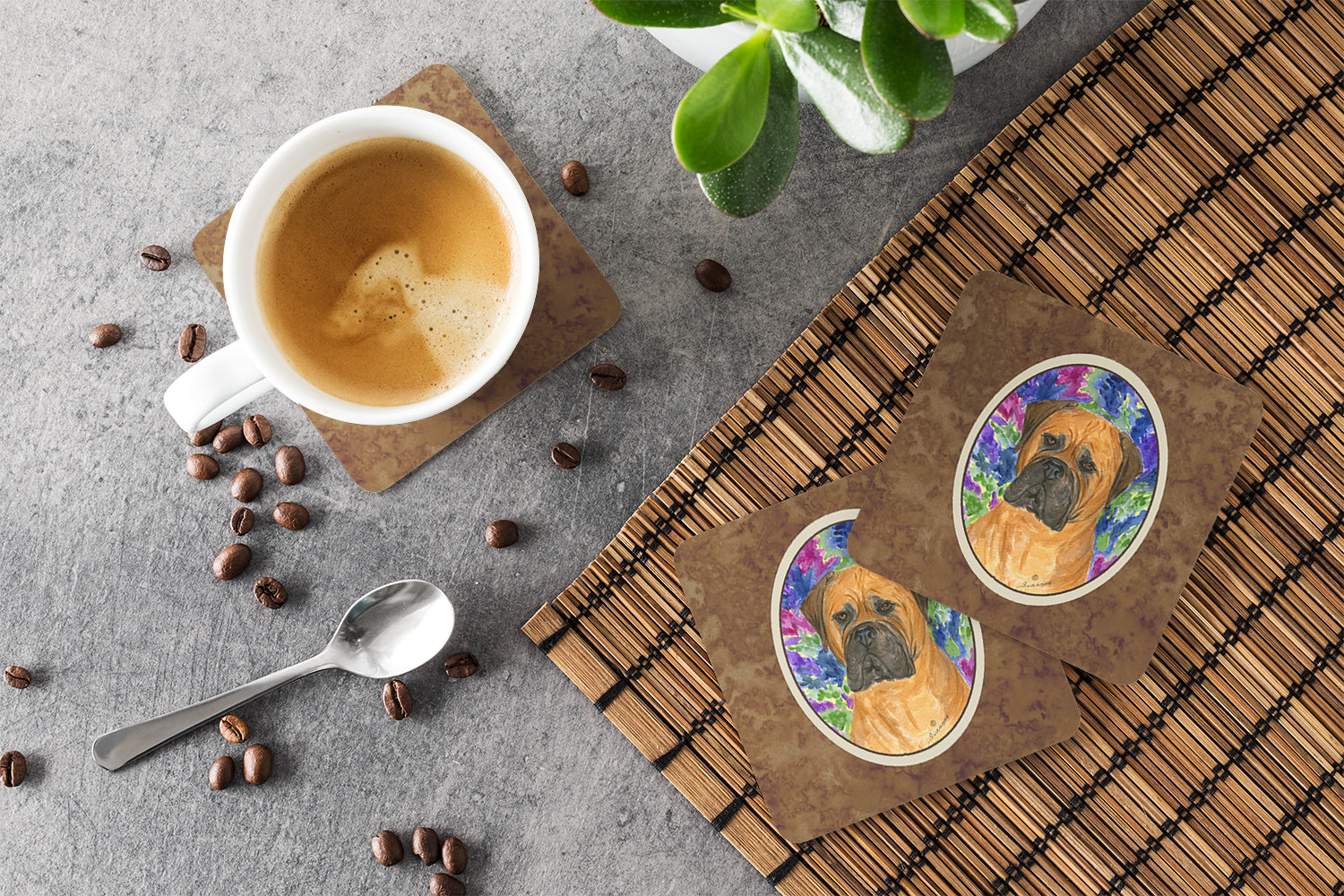 Bullmastiff Foam Coasters Set of 4 Cup Coasters for Indoor Outdoor, Tabletop Protection, Anti Slip, Mouse pad Material