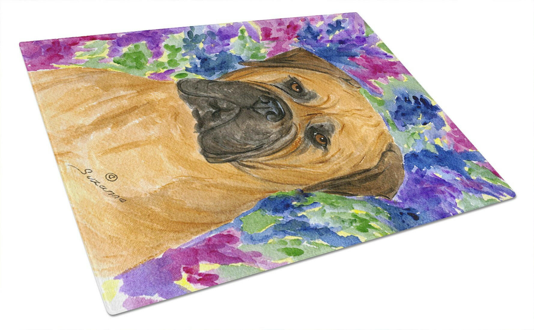 Bullmastiff Cutting Board Tempered Glass Kitchen Cutting Surface, Heat Resistant Chopping, Non-Slip Feet, Food Prep & Serving