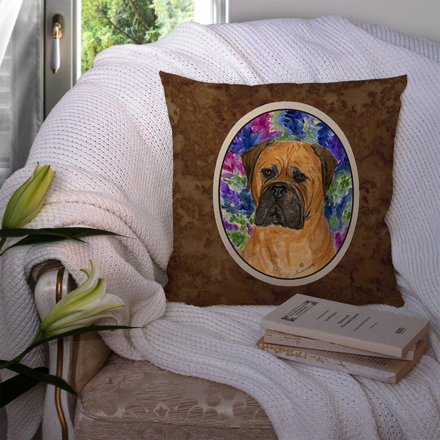 Bullmastiff Decorative Throw Pillow 14x14 Indoor Outdoor Accent Cushion, Fabric Cover with Insert for Sofa, Bed, Porch & Living Room