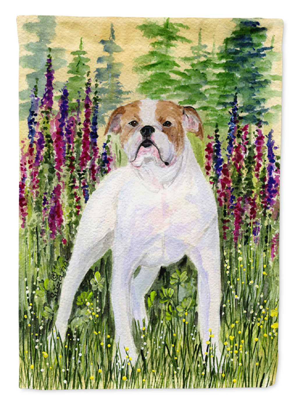 English Bulldog House Flag 28x40 Porch Sleeve Pole Decorative Outside Yard Banner Artwork Wall Hanging, Polyester