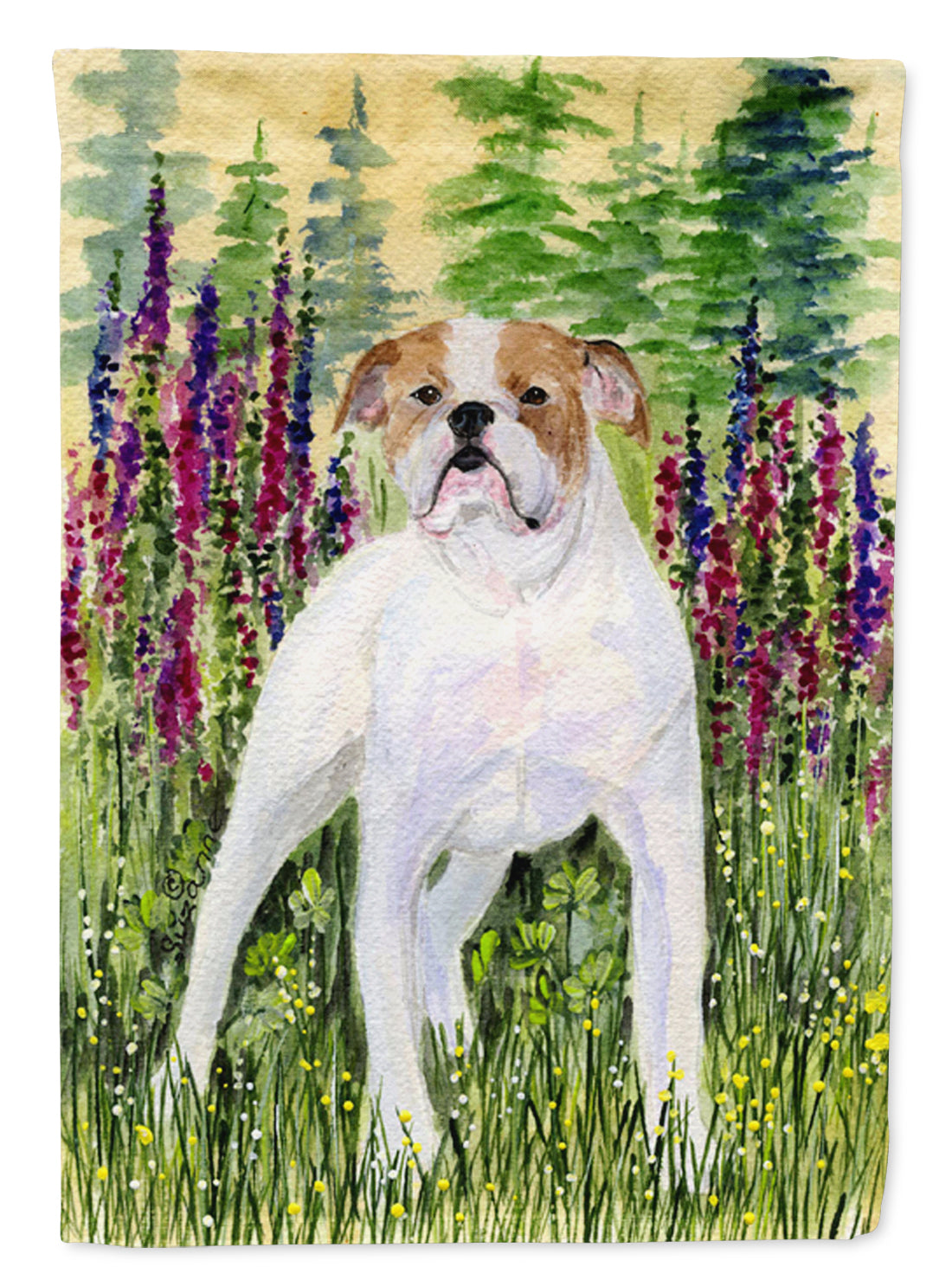 English Bulldog House Flag 28x40 Porch Sleeve Pole Decorative Outside Yard Banner Artwork Wall Hanging, Polyester