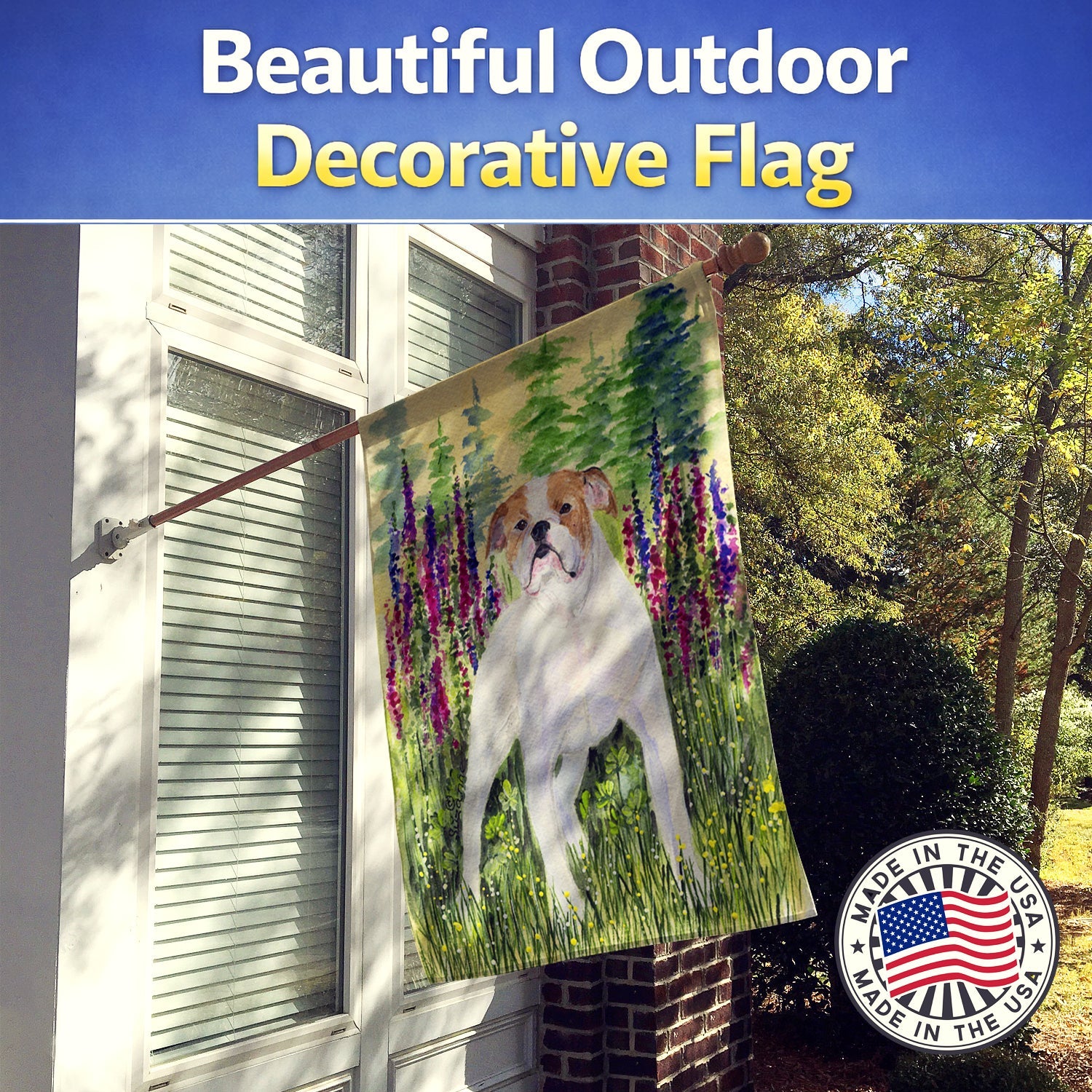 English Bulldog House Flag 28x40 Porch Sleeve Pole Decorative Outside Yard Banner Artwork Wall Hanging, Polyester