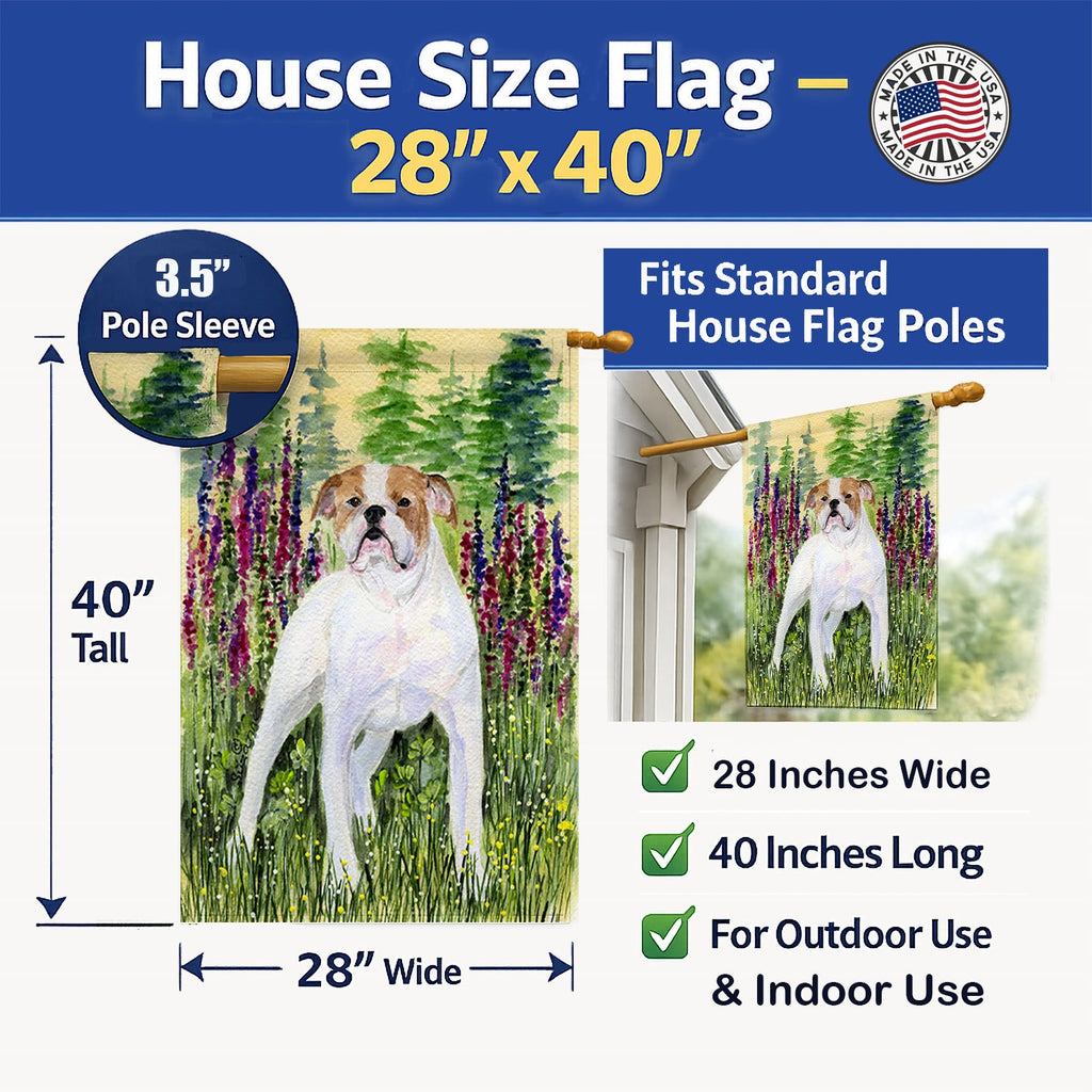 English Bulldog House Flag 28x40 Porch Sleeve Pole Decorative Outside Yard Banner Artwork Wall Hanging, Polyester