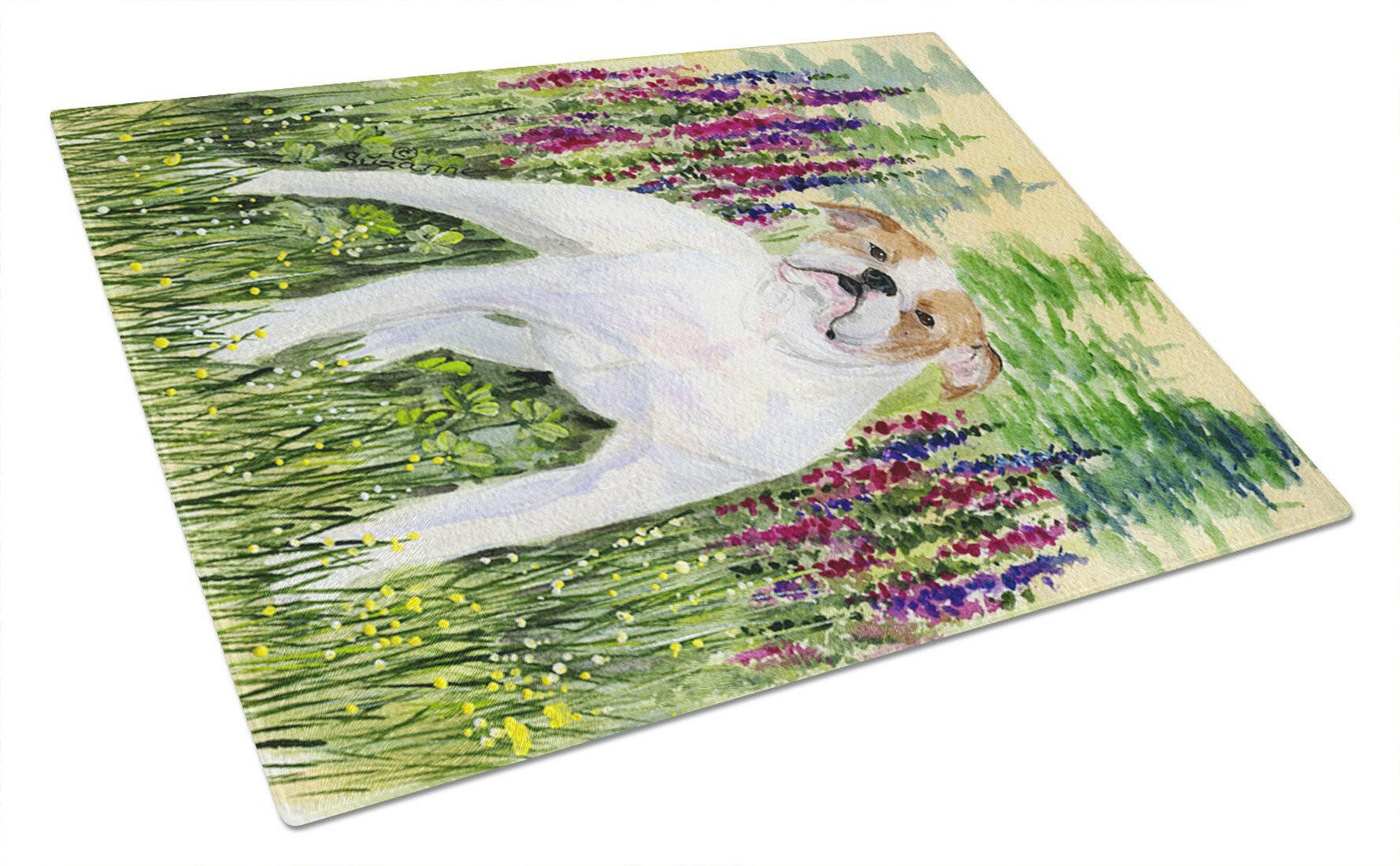 English Bulldog Cutting Board Tempered Glass Kitchen Cutting Surface, Heat Resistant Chopping, Non-Slip Feet, Food Prep & Serving
