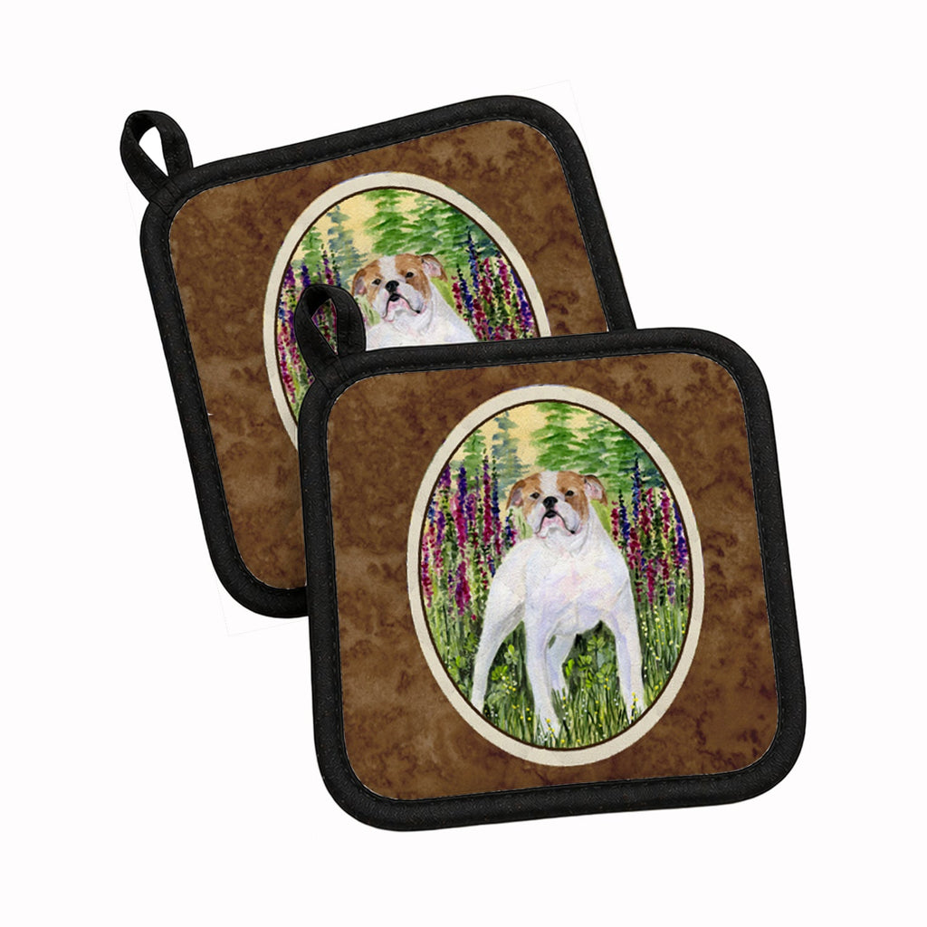 English Bulldog Pot Holder Set of 2 Heat Resistant Quilted Hot Pads 7.5 x 7.5 Inch, Insulated Kitchen Trivets for Cooking & Baking