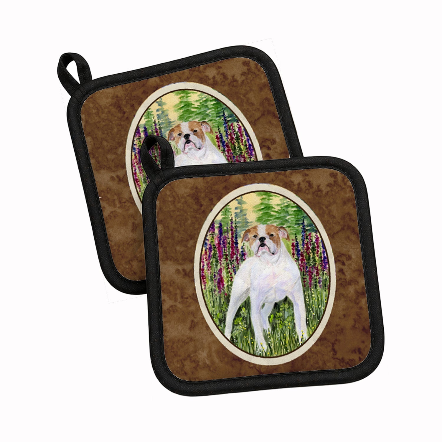English Bulldog Pot Holder Set of 2 Heat Resistant Quilted Hot Pads 7.5 x 7.5 Inch, Insulated Kitchen Trivets for Cooking & Baking