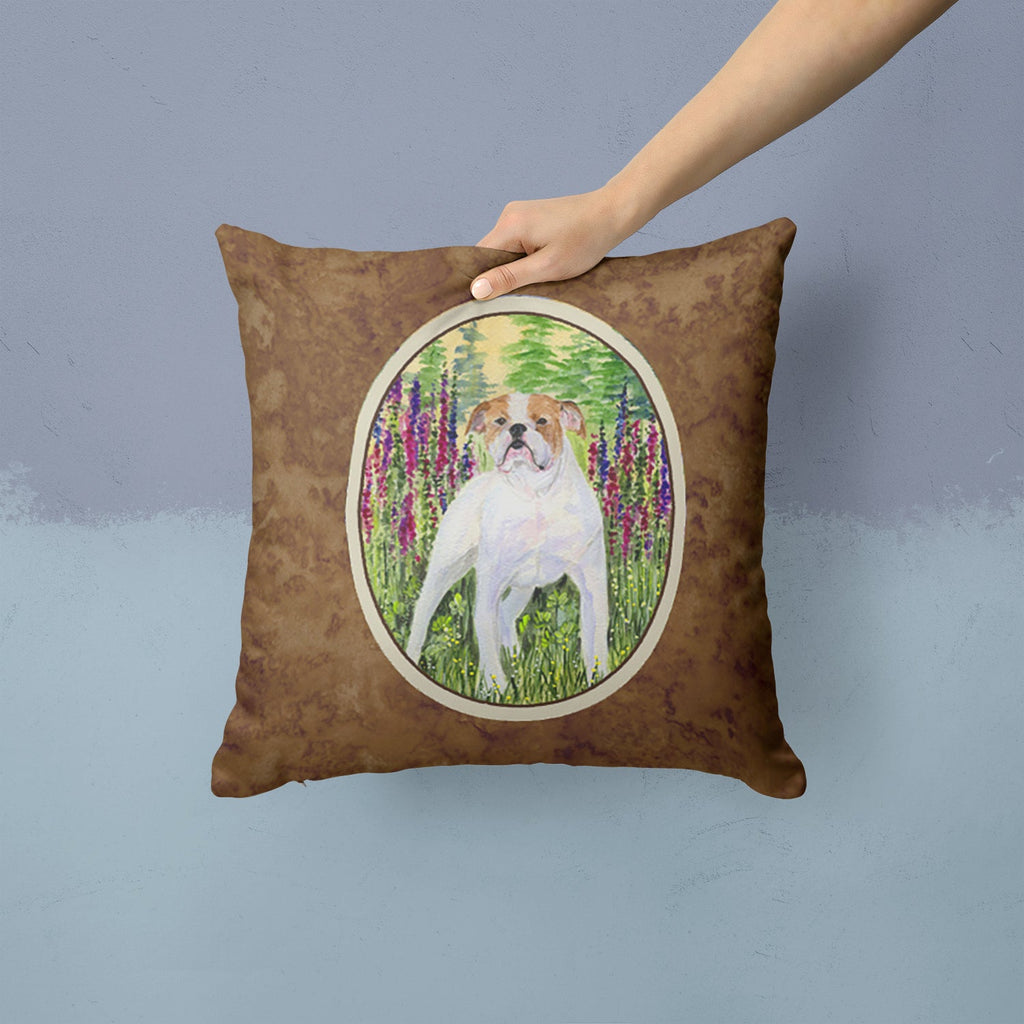 English Bulldog Decorative Throw Pillow 14x14 Indoor Outdoor Accent Cushion, Fabric Cover with Insert for Sofa, Bed, Porch & Living Room