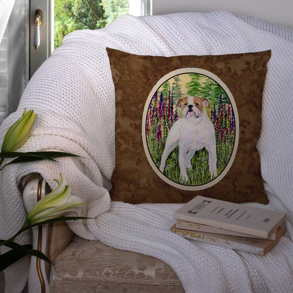 English Bulldog Decorative Throw Pillow 14x14 Indoor Outdoor Accent Cushion, Fabric Cover with Insert for Sofa, Bed, Porch & Living Room