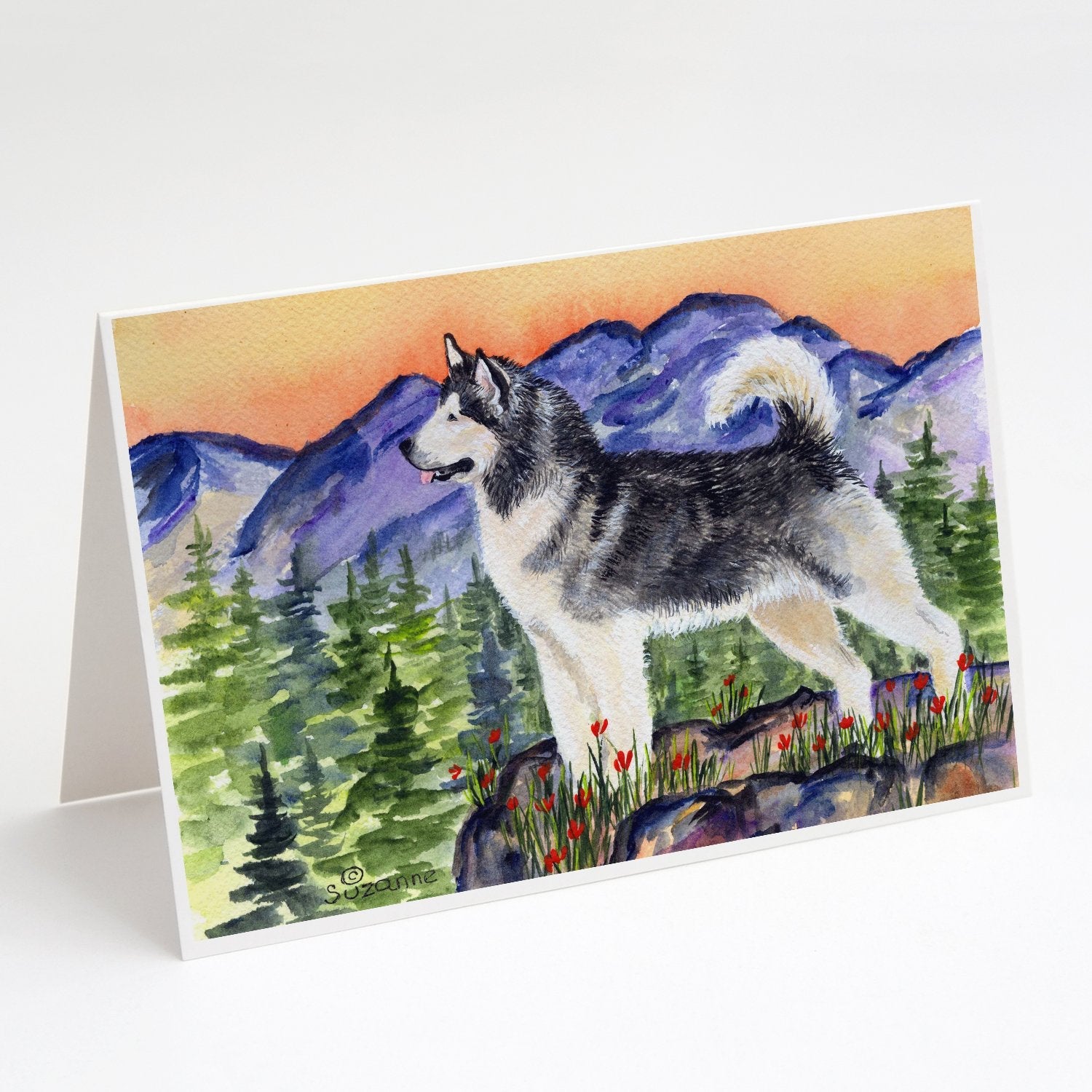 Alaskan Malamute Greeting Cards Pack of 8 Blank Cards with Envelopes Whimsical A7 Size 5x7