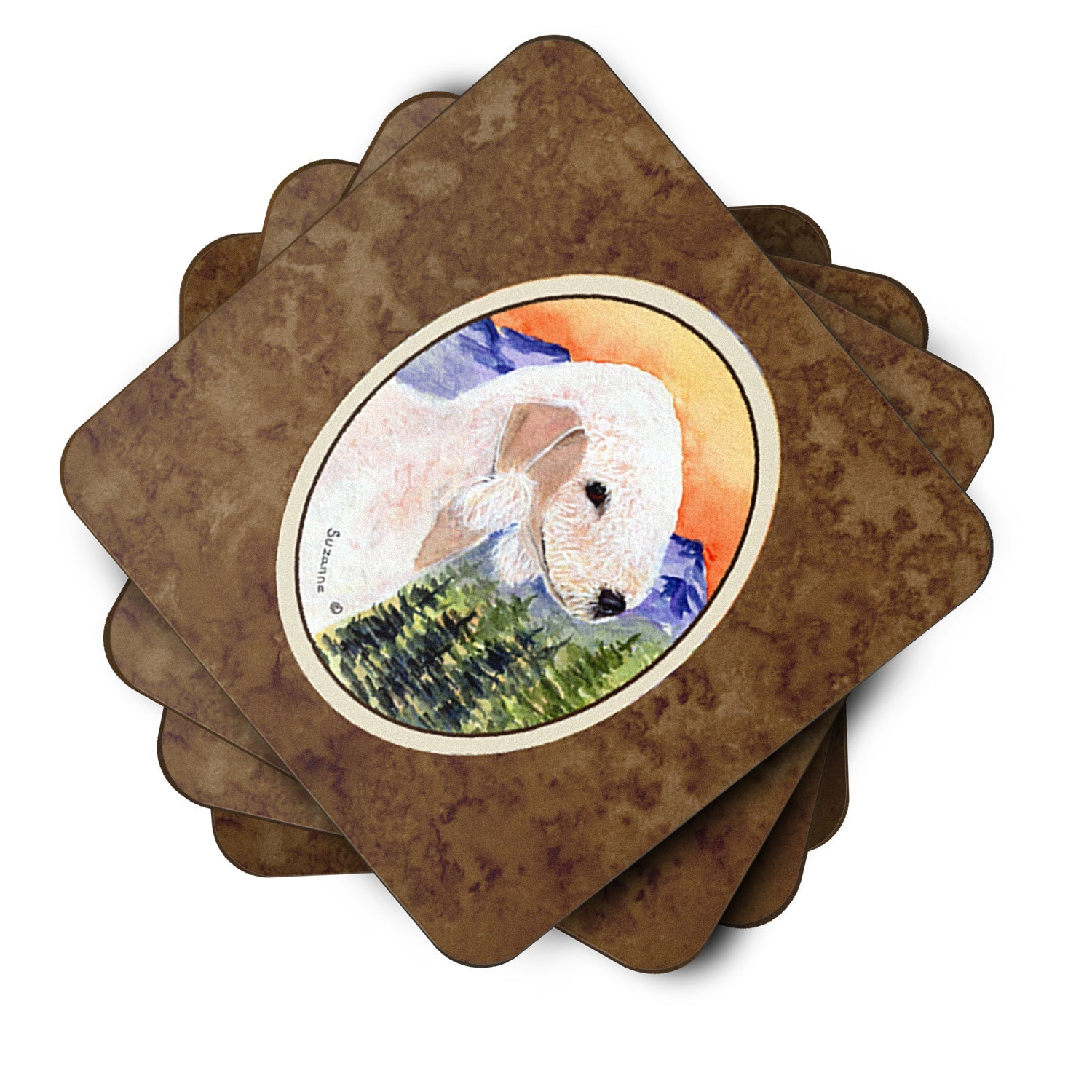 Bedlington Terrier Foam Coasters Set of 4 Cup Coasters for Indoor Outdoor, Tabletop Protection, Anti Slip, Mouse pad Material