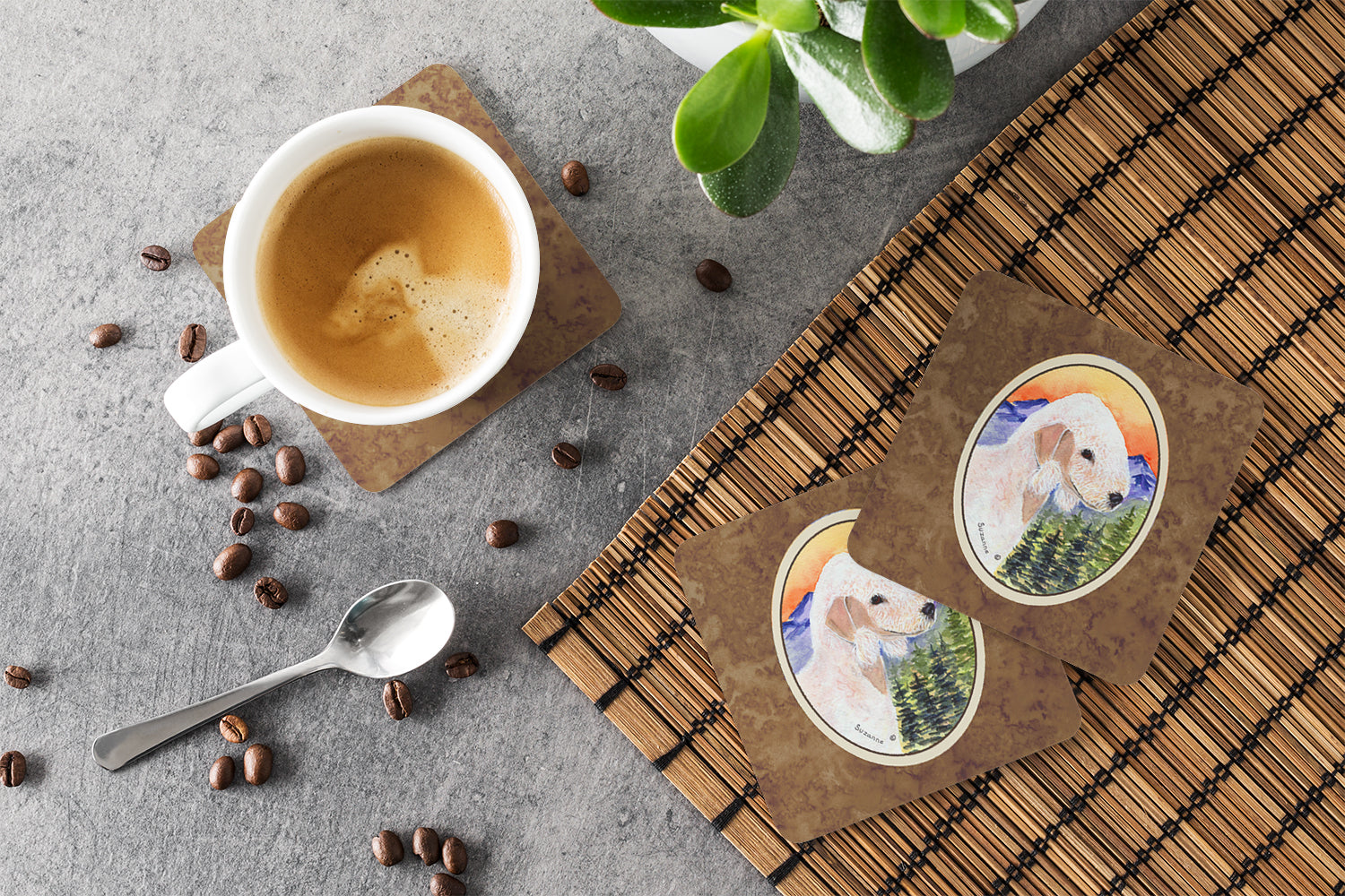 Bedlington Terrier Foam Coasters Set of 4 Cup Coasters for Indoor Outdoor, Tabletop Protection, Anti Slip, Mouse pad Material