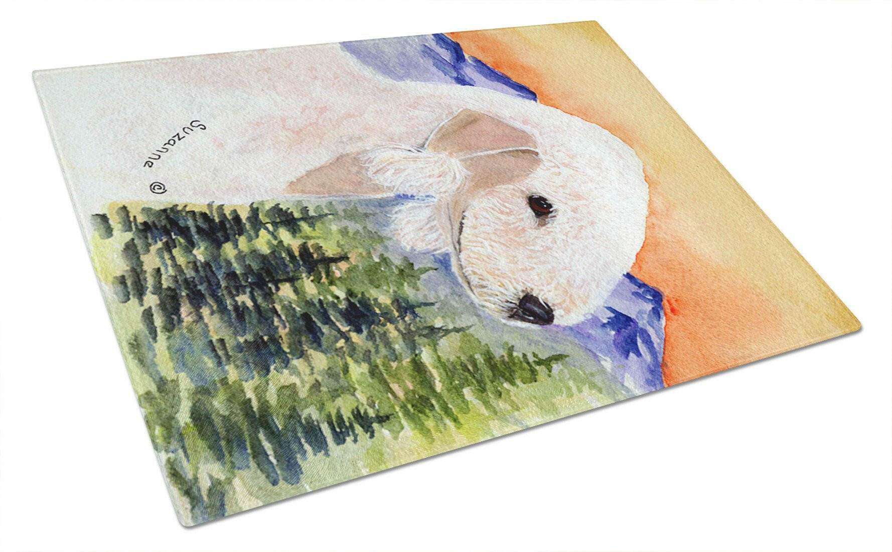 Bedlington Terrier Cutting Board Tempered Glass Kitchen Cutting Surface, Heat Resistant Chopping, Non-Slip Feet, Food Prep & Serving