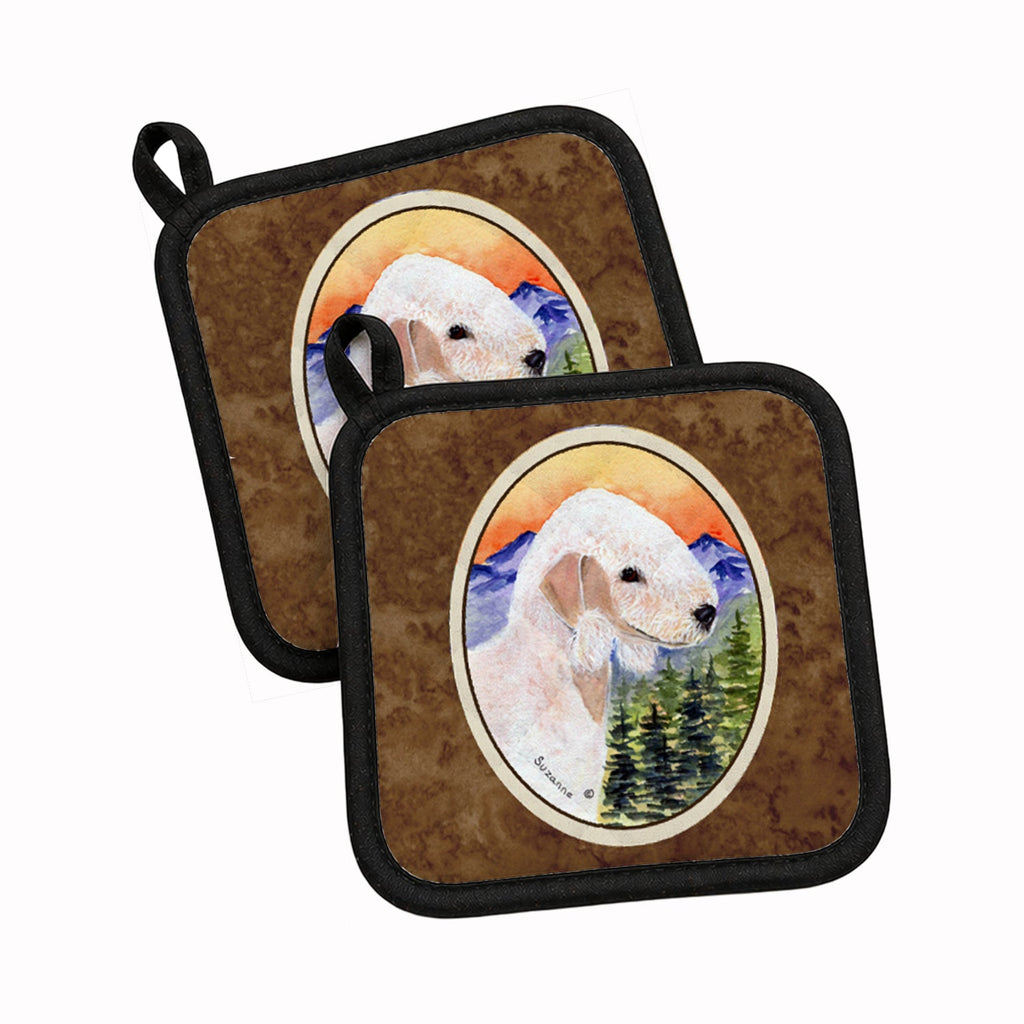 Bedlington Terrier Pot Holder Set of 2 Heat Resistant Quilted Hot Pads 7.5 x 7.5 Inch, Insulated Kitchen Trivets for Cooking & Baking