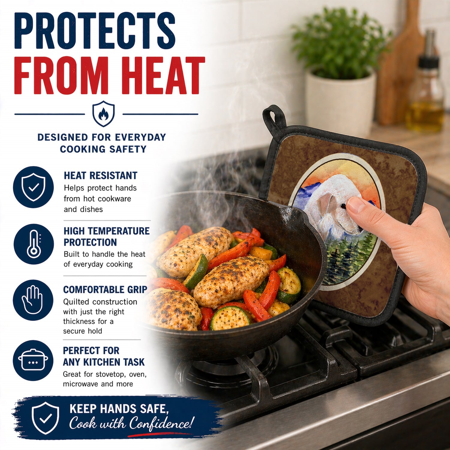 Bedlington Terrier Pot Holder Set of 2 Heat Resistant Quilted Hot Pads 7.5 x 7.5 Inch, Insulated Kitchen Trivets for Cooking & Baking