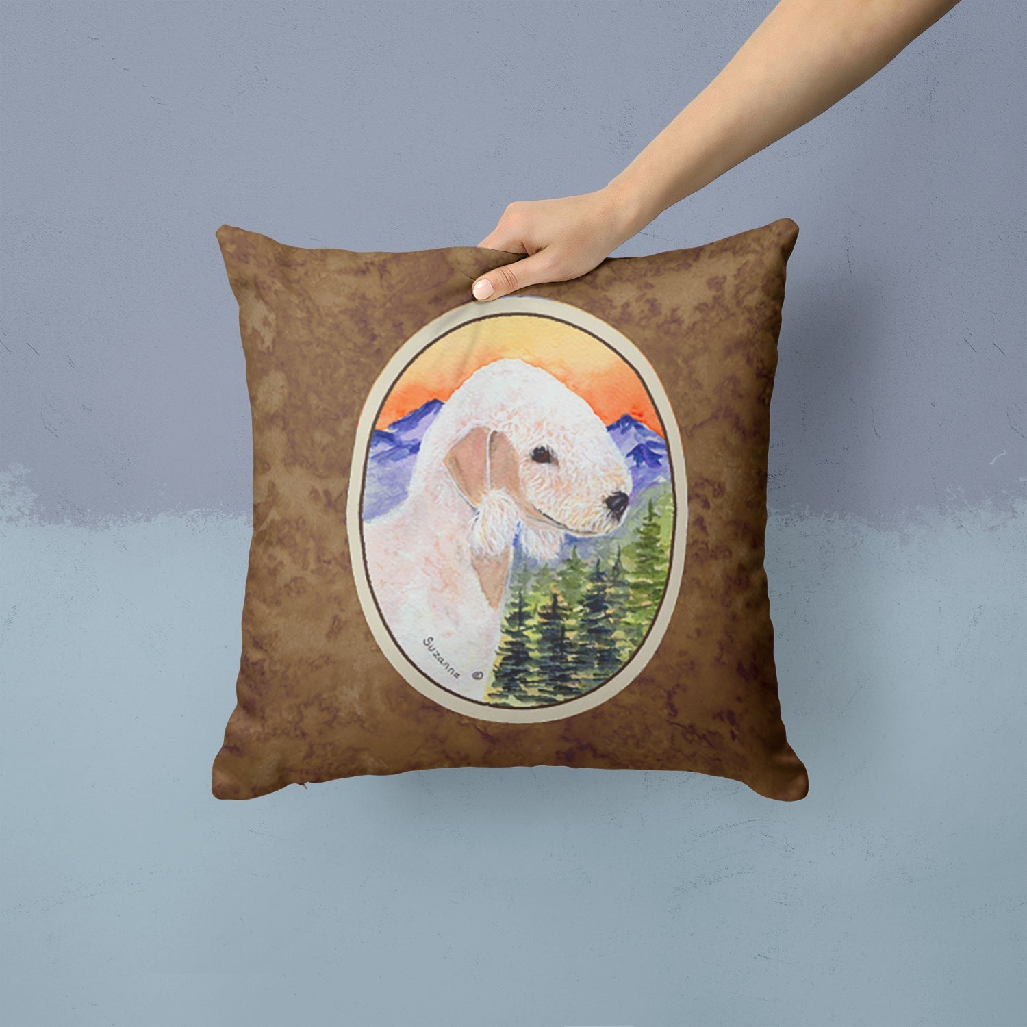 Bedlington Terrier Decorative Throw Pillow 14x14 Indoor Outdoor Accent Cushion, Fabric Cover with Insert for Sofa, Bed, Porch & Living Room