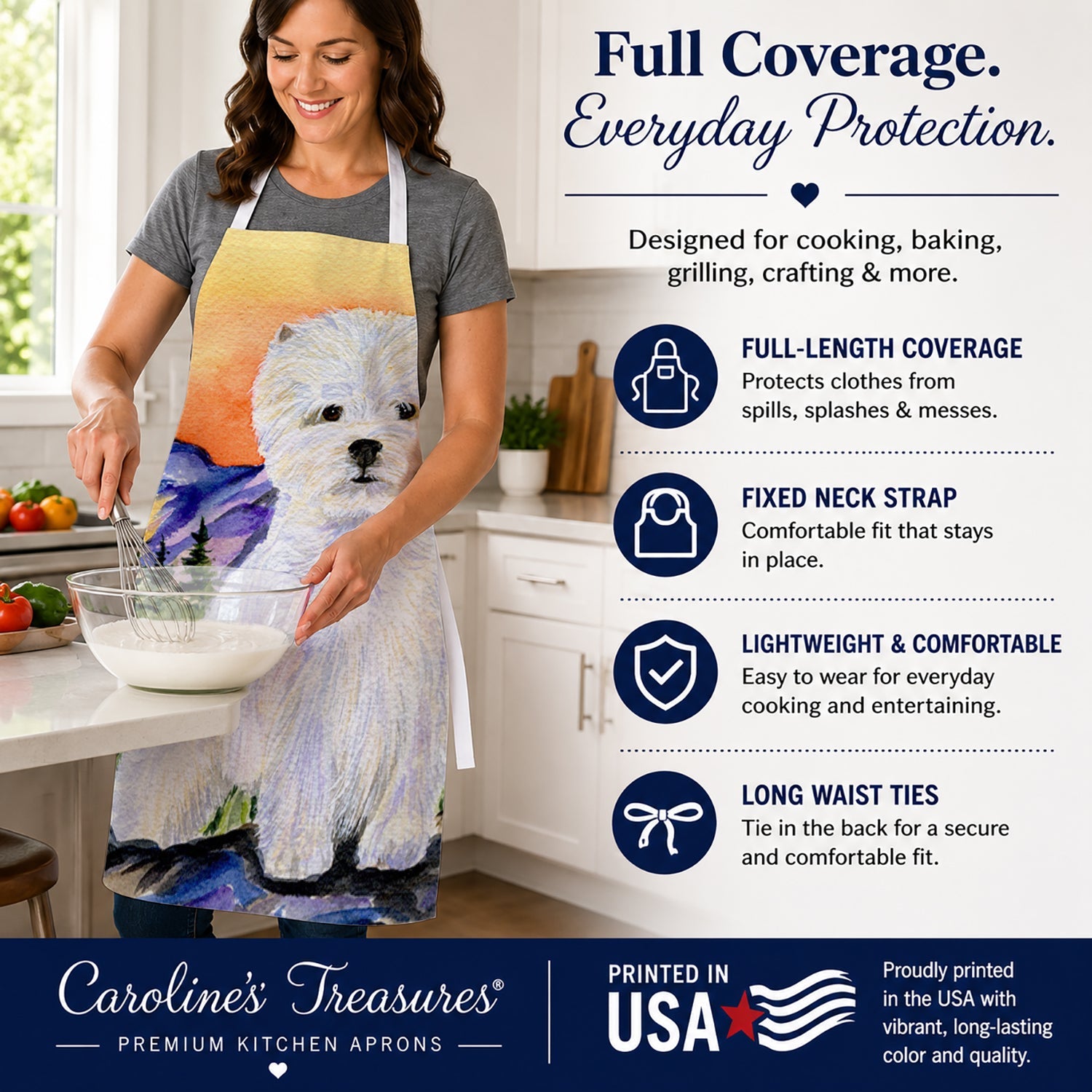 Westie Apron Cooking Kitchen Server Baking Crafts Gardening for Adult Women Men, Unisex, Large, Multicolor