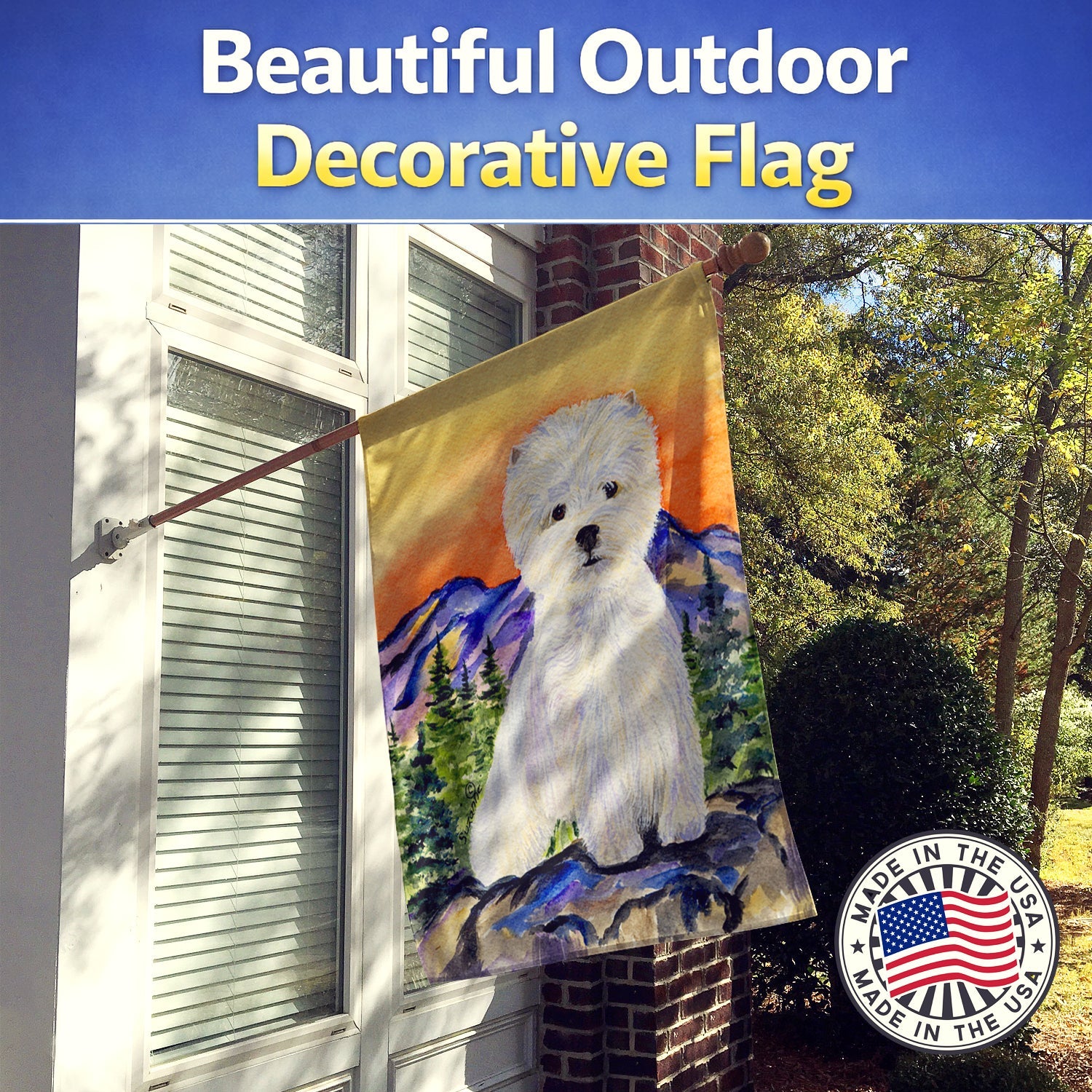 Westie House Flag 28x40 Porch Sleeve Pole Decorative Outside Yard Banner Artwork Wall Hanging, Polyester