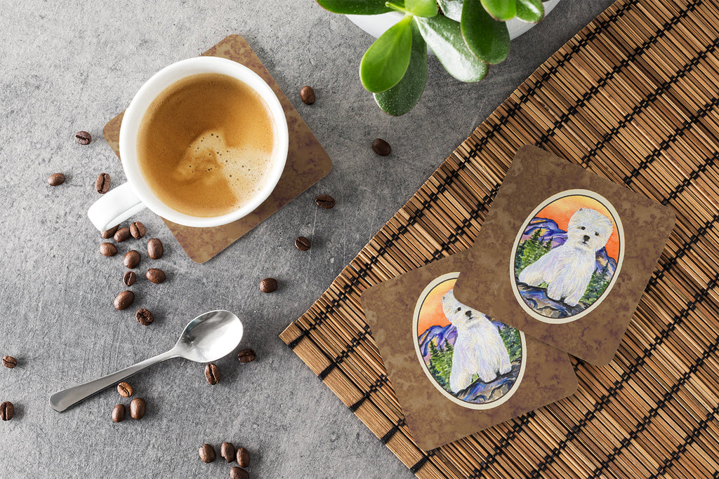 Westie Foam Coasters Set of 4 Cup Coasters for Indoor Outdoor, Tabletop Protection, Anti Slip, Mouse pad Material