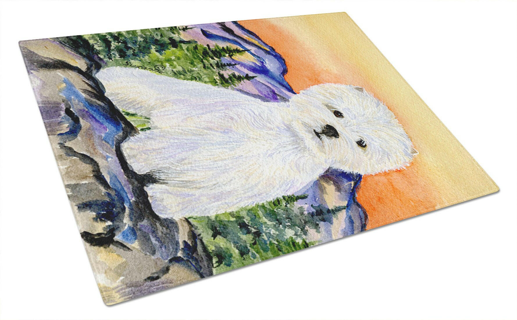 Westie Cutting Board Tempered Glass Kitchen Cutting Surface, Heat Resistant Chopping, Non-Slip Feet, Food Prep & Serving
