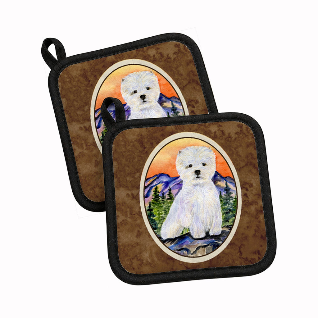 Westie Pot Holder Set of 2 Heat Resistant Quilted Hot Pads 7.5 x 7.5 Inch, Insulated Kitchen Trivets for Cooking & Baking