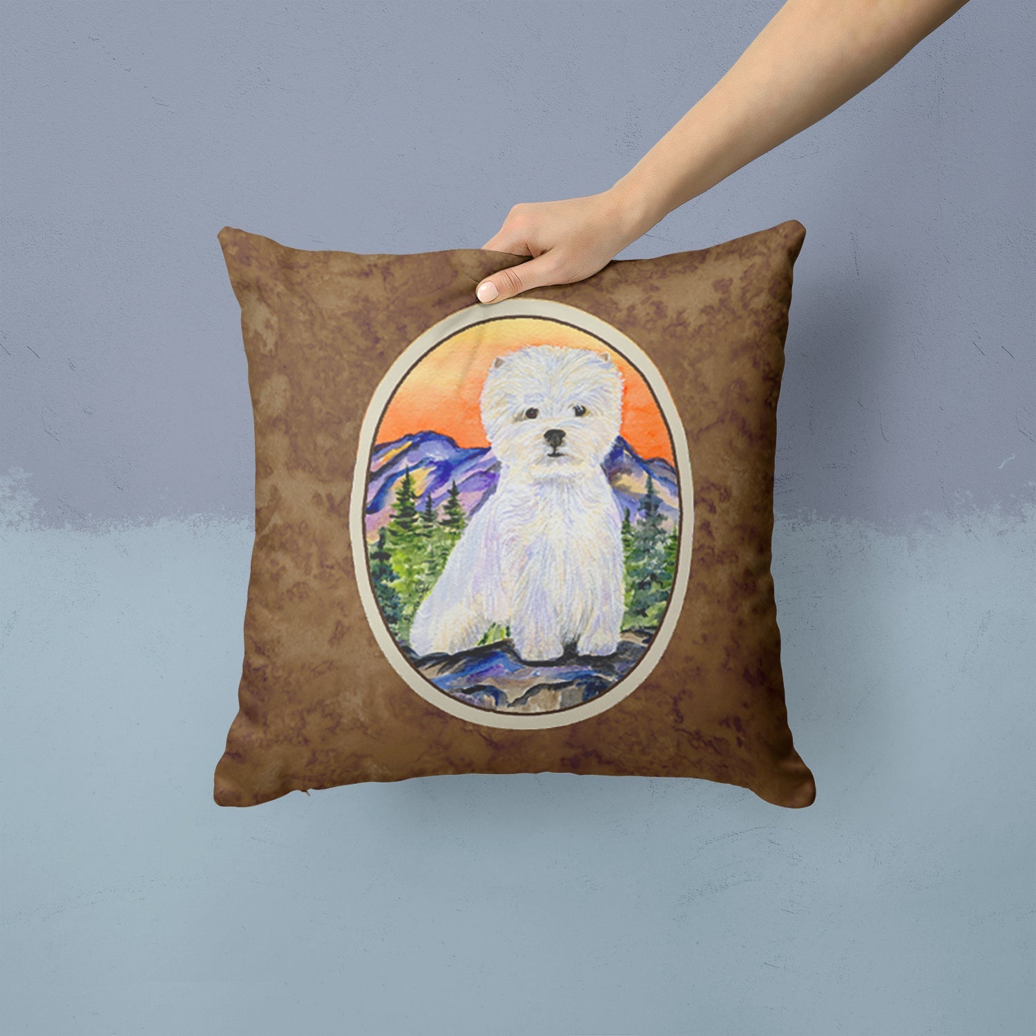 Westie Decorative Throw Pillow 14x14 Indoor Outdoor Accent Cushion, Fabric Cover with Insert for Sofa, Bed, Porch & Living Room