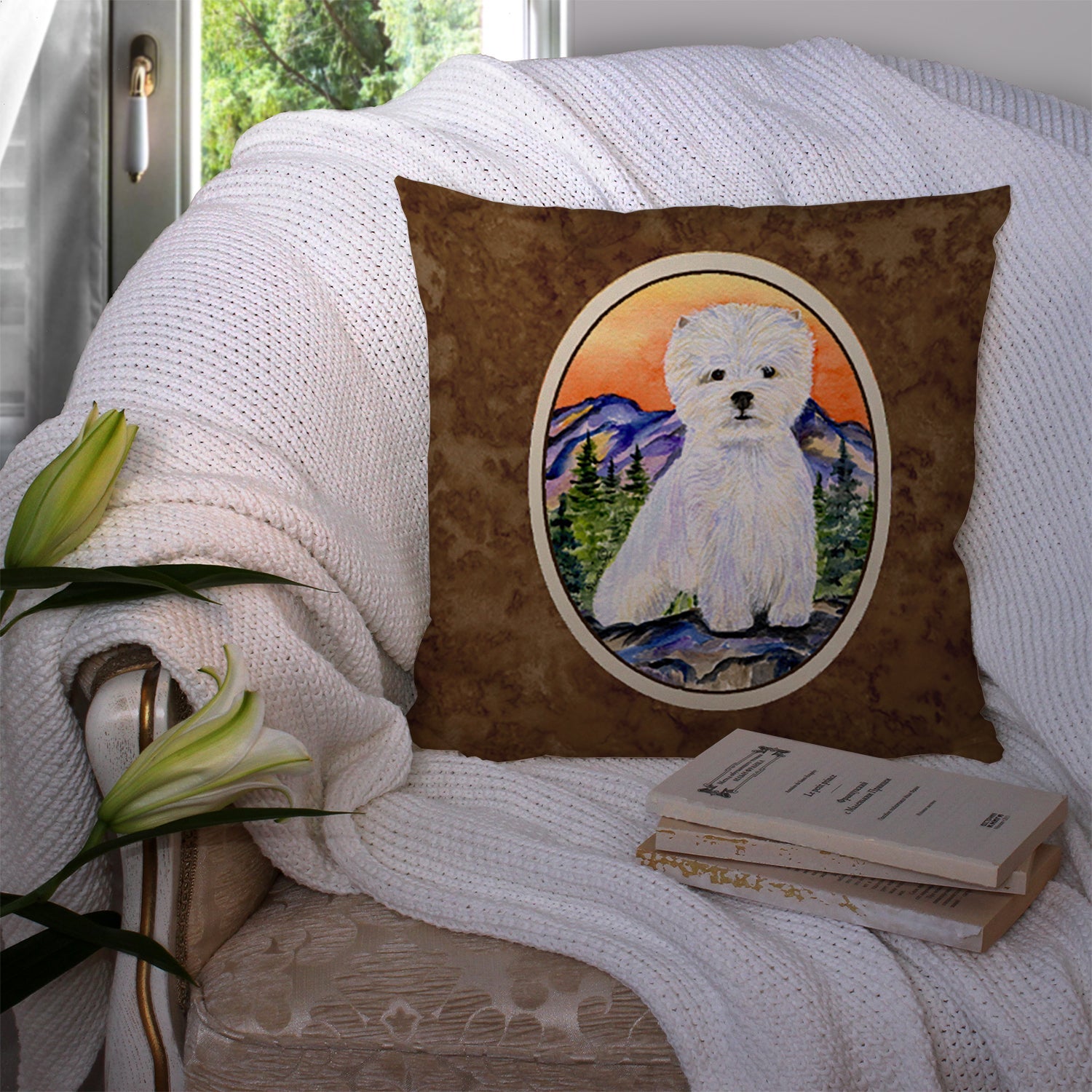 Westie Decorative Throw Pillow 14x14 Indoor Outdoor Accent Cushion, Fabric Cover with Insert for Sofa, Bed, Porch & Living Room