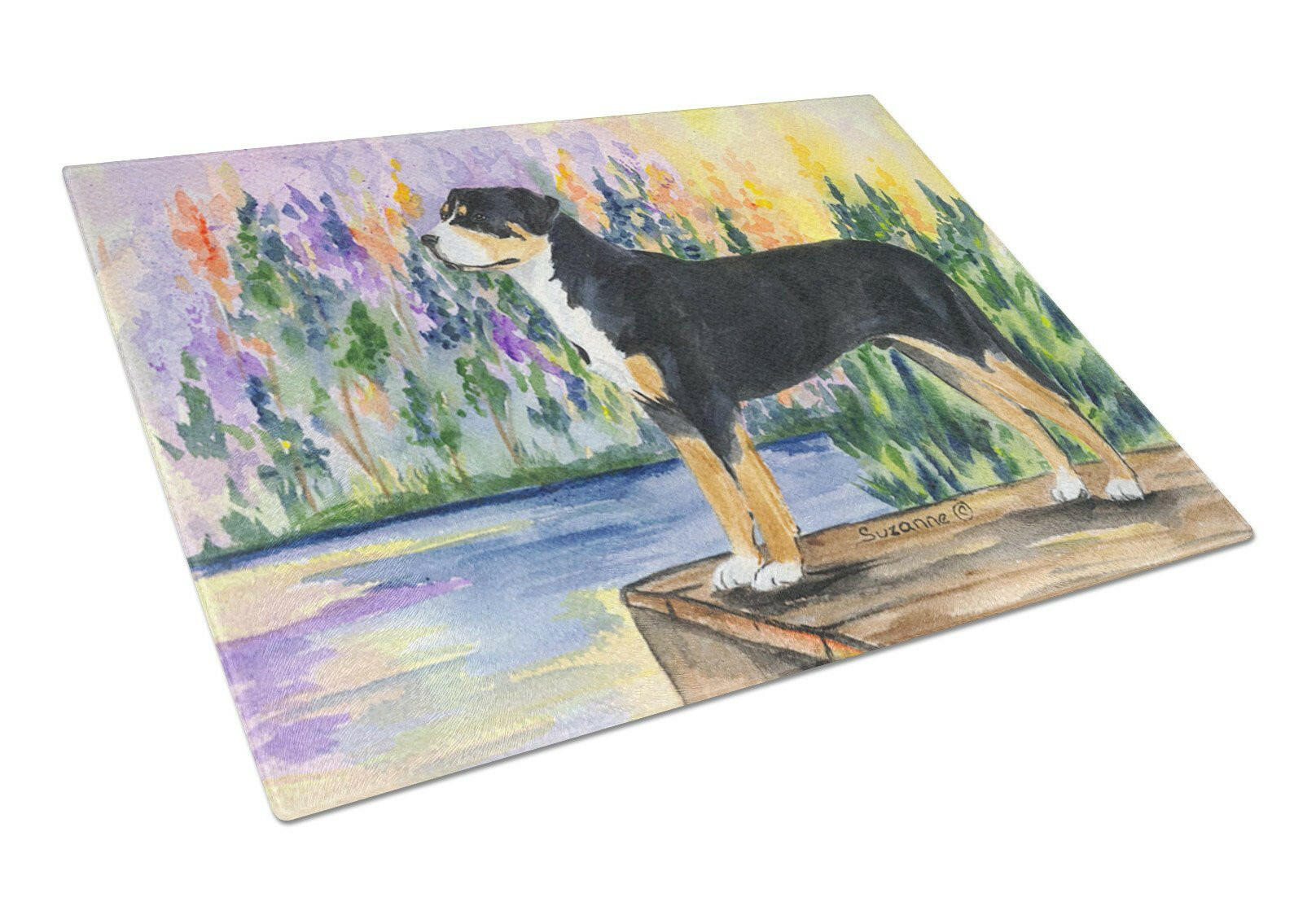 Greater Swiss Mountain Dog Cutting Board Tempered Glass Kitchen Cutting Surface, Heat Resistant Chopping, Non-Slip Feet, Food Prep & Serving