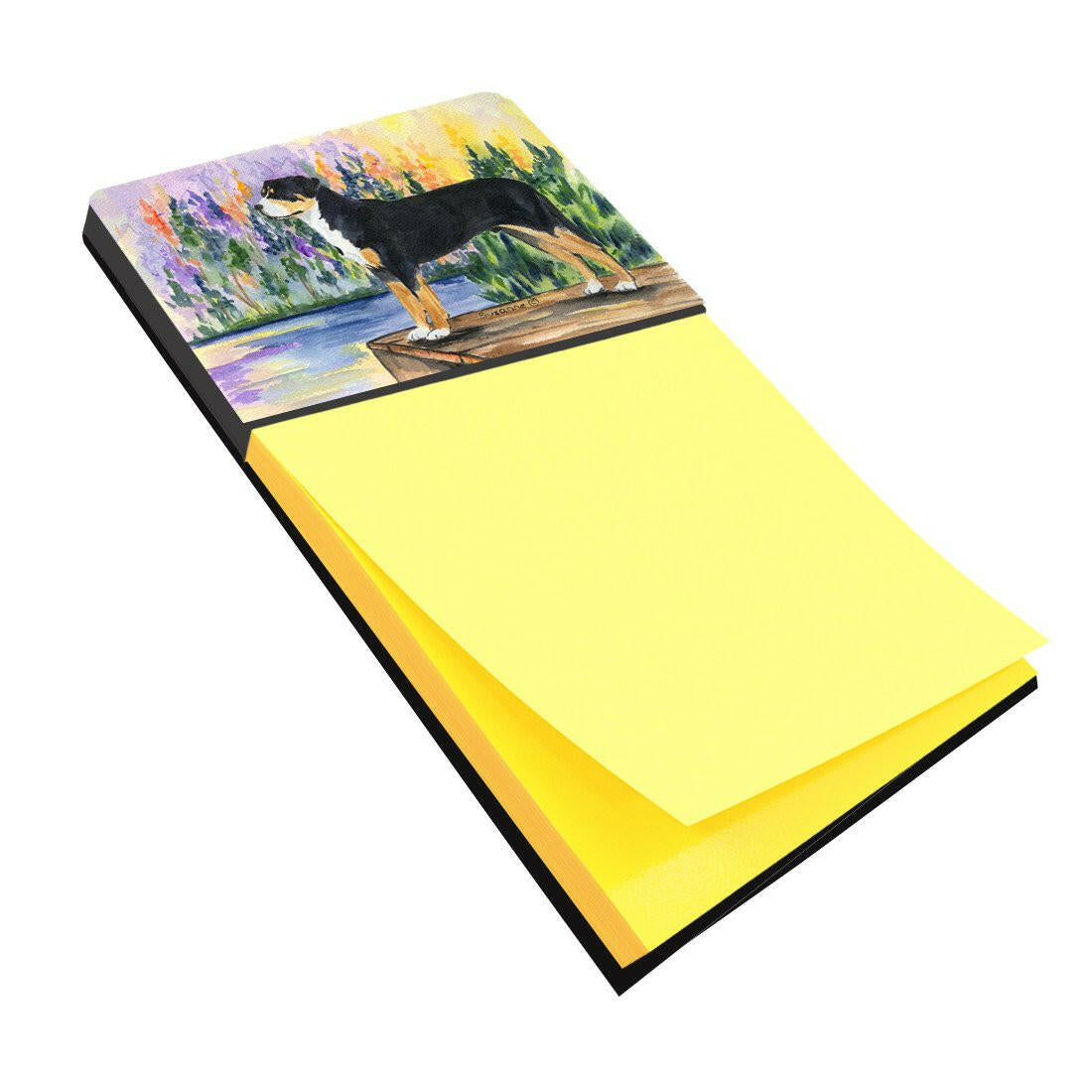 Greater Swiss Mountain Dog Watercolor Sticky Note Holder Refillable Dispenser Desk Accessory 3x3 Pad Gift