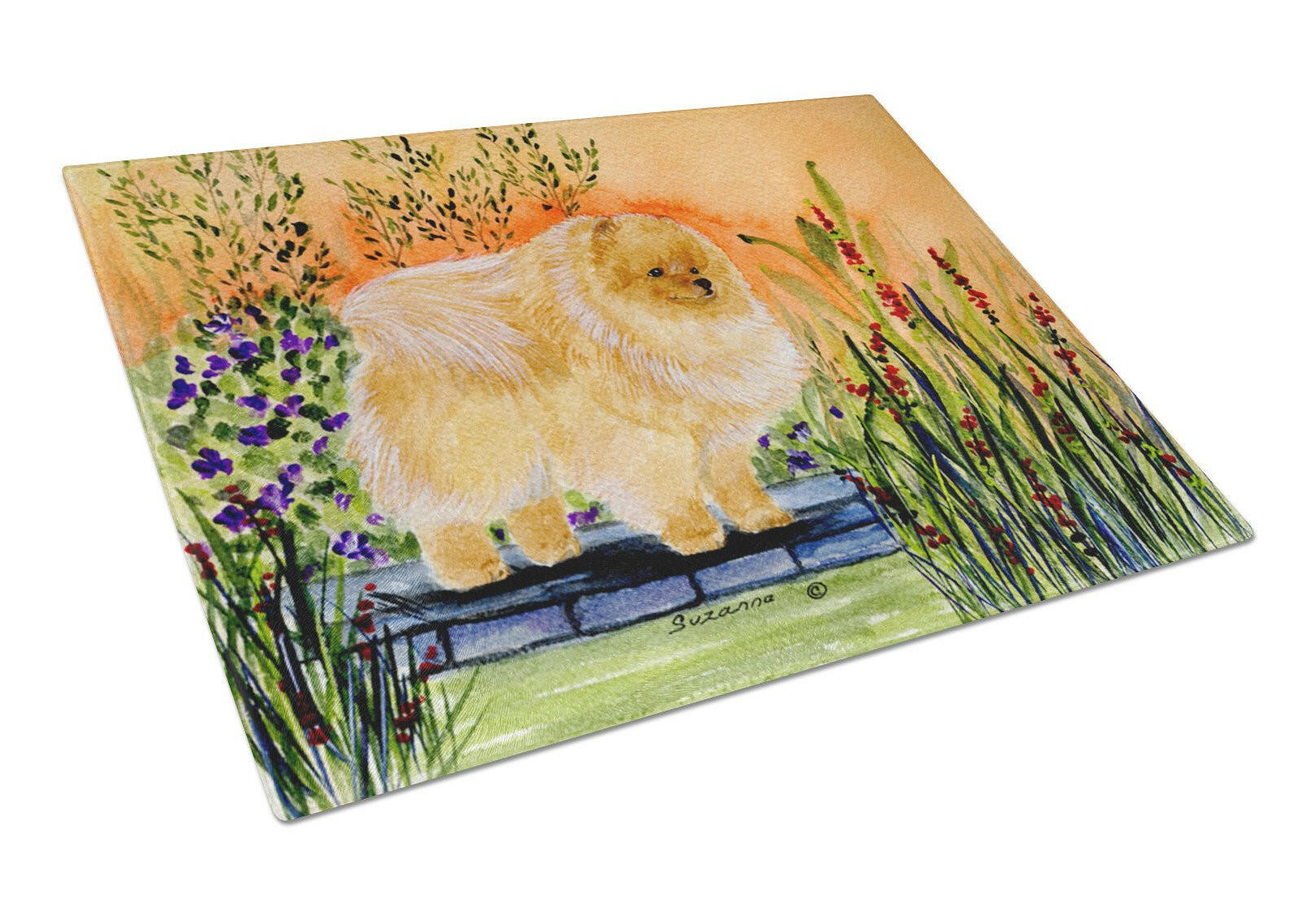Pomeranian Cutting Board Tempered Glass Kitchen Cutting Surface, Heat Resistant Chopping, Non-Slip Feet, Food Prep & Serving