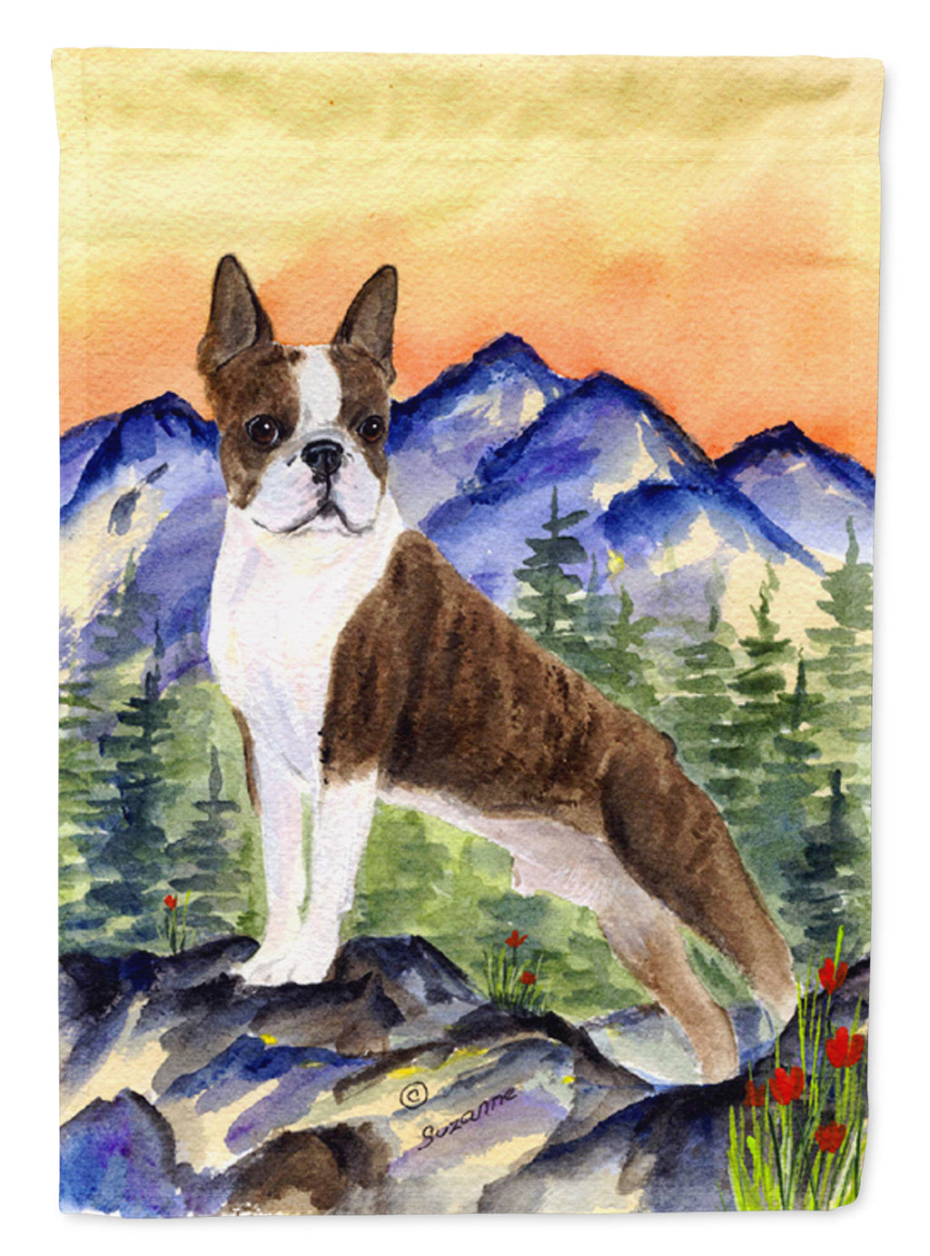 Boston Terrier House Flag 28x40 Porch Sleeve Pole Decorative Outside Yard Banner Artwork Wall Hanging, Polyester