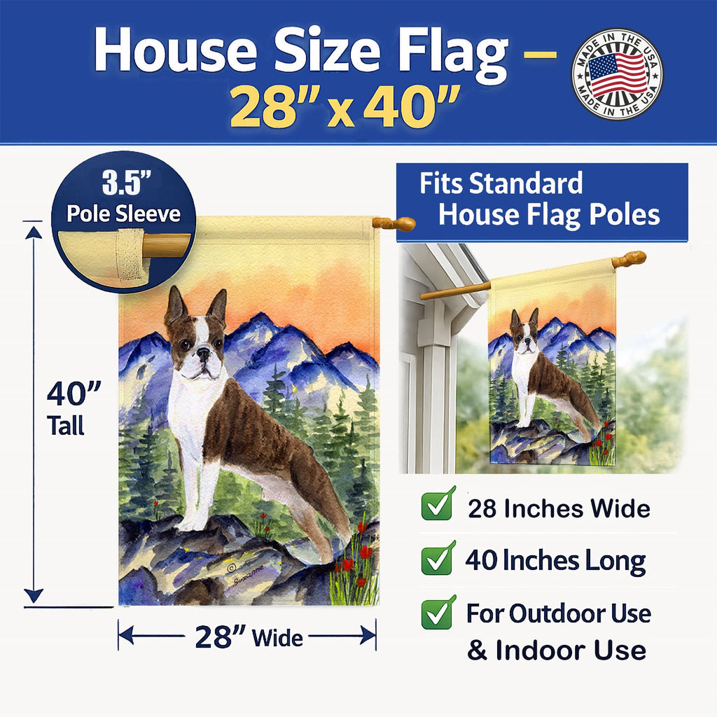 Boston Terrier House Flag 28x40 Porch Sleeve Pole Decorative Outside Yard Banner Artwork Wall Hanging, Polyester